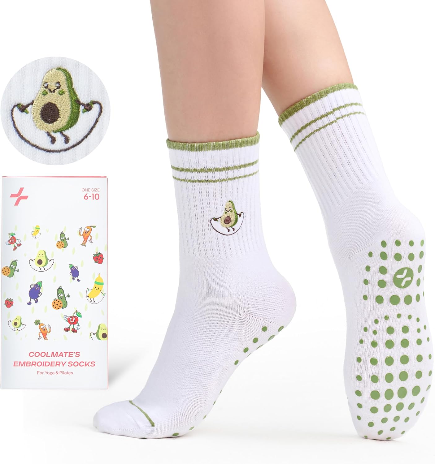 CoolMate 女式普拉提袜,瑜伽袜,船员防滑女士,适合锻炼,桶,普拉提礼品