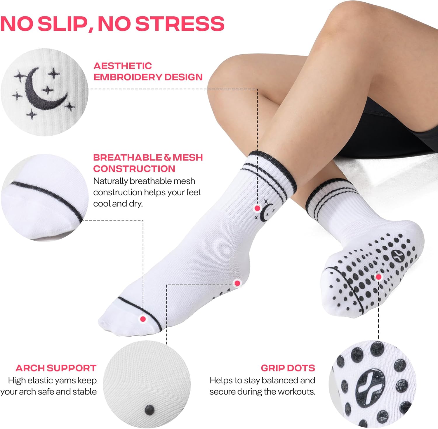 CoolMate 女式普拉提袜,瑜伽袜,船员防滑女士,适合锻炼,桶,普拉提礼品