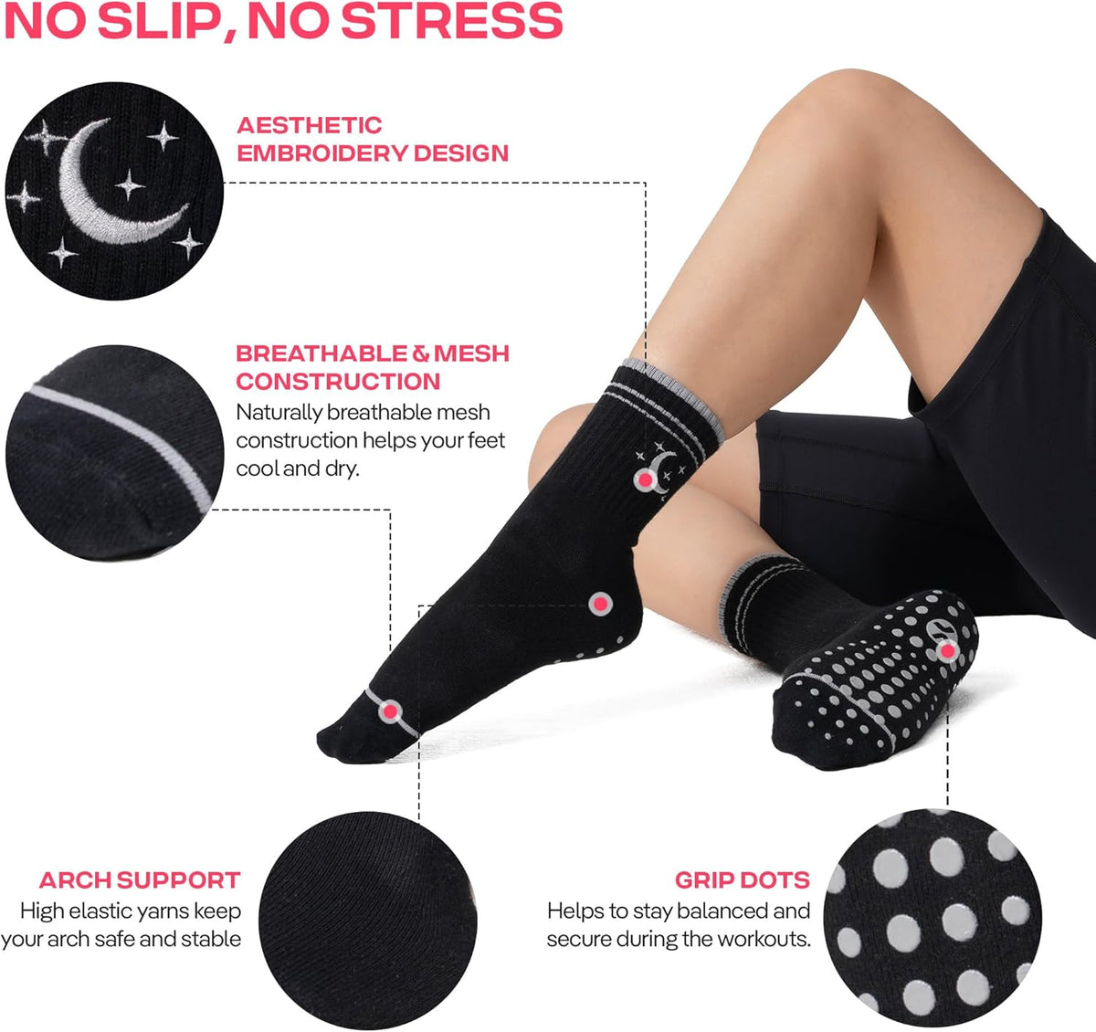 CoolMate 女式普拉提袜,瑜伽袜,船员防滑女士,适合锻炼,桶,普拉提礼品