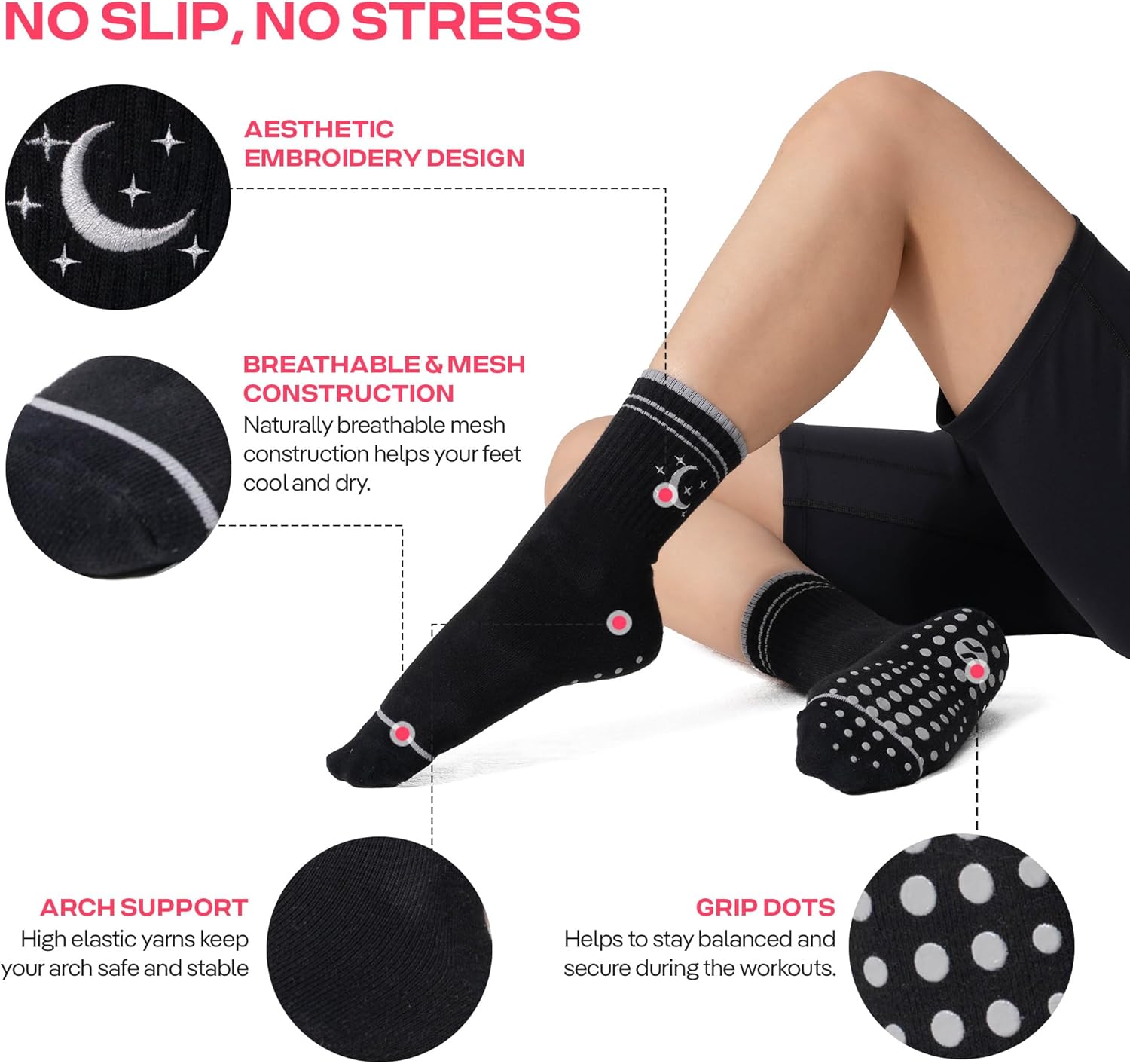 CoolMate 女式普拉提袜,瑜伽袜,船员防滑女士,适合锻炼,桶,普拉提礼品
