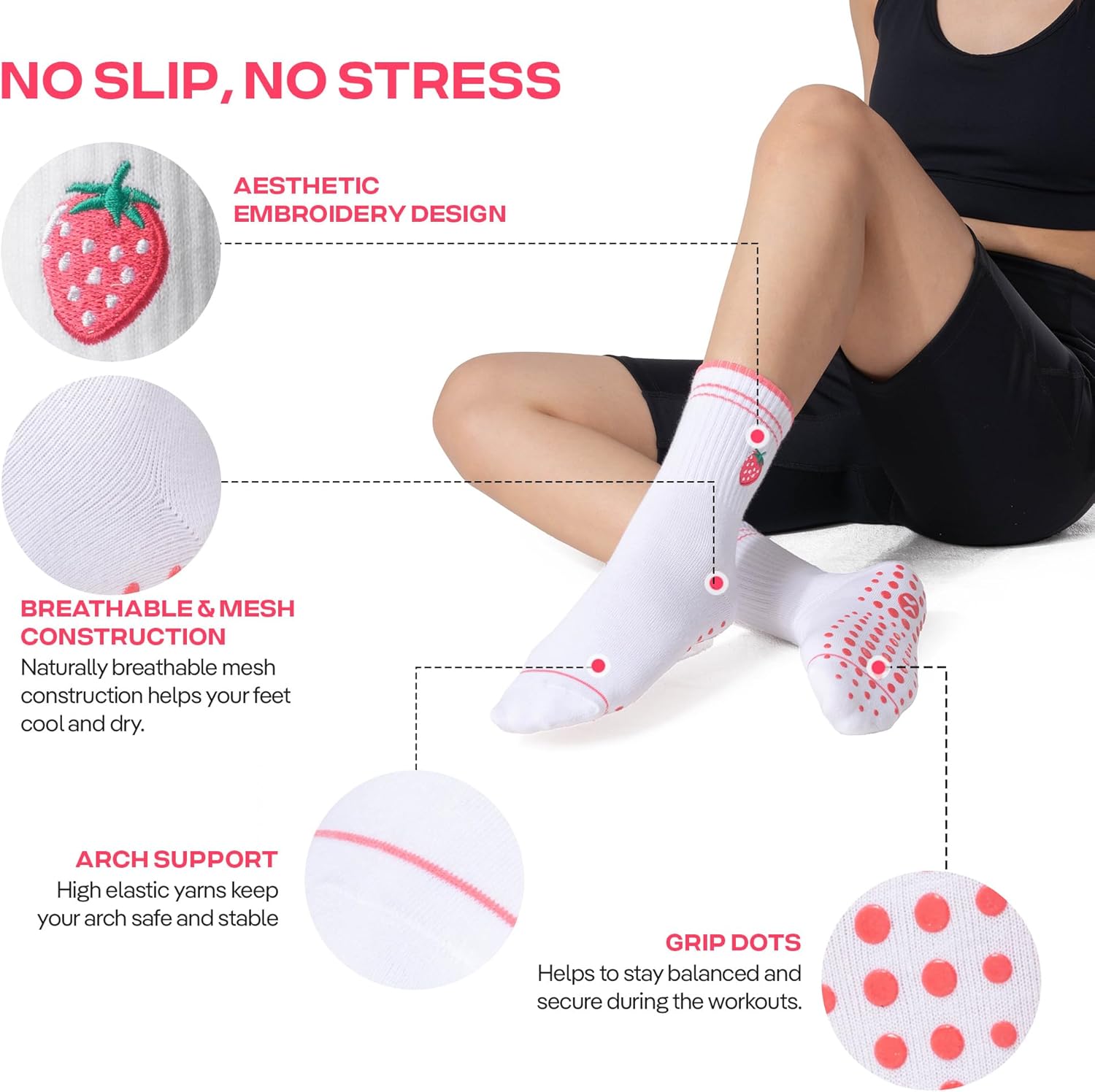 CoolMate 女式普拉提袜,瑜伽袜,船员防滑女士,适合锻炼,桶,普拉提礼品