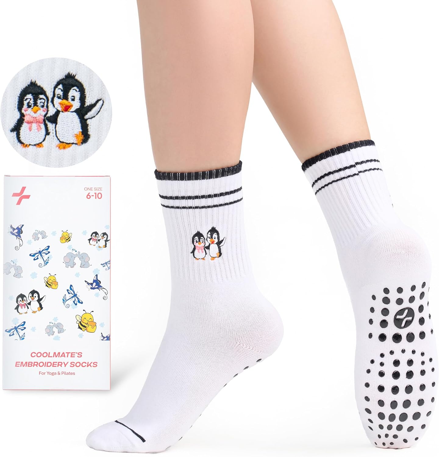 CoolMate 女式普拉提袜,瑜伽袜,船员防滑女士,适合锻炼,桶,普拉提礼品