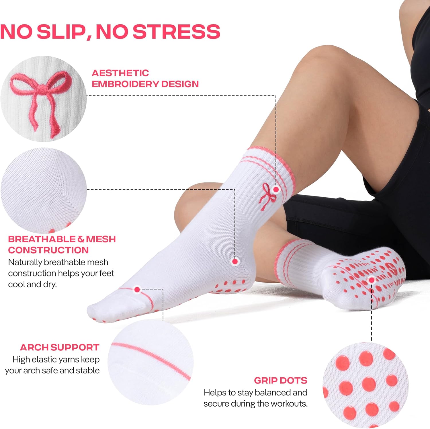 CoolMate 女式普拉提袜,瑜伽袜,船员防滑女士,适合锻炼,桶,普拉提礼品