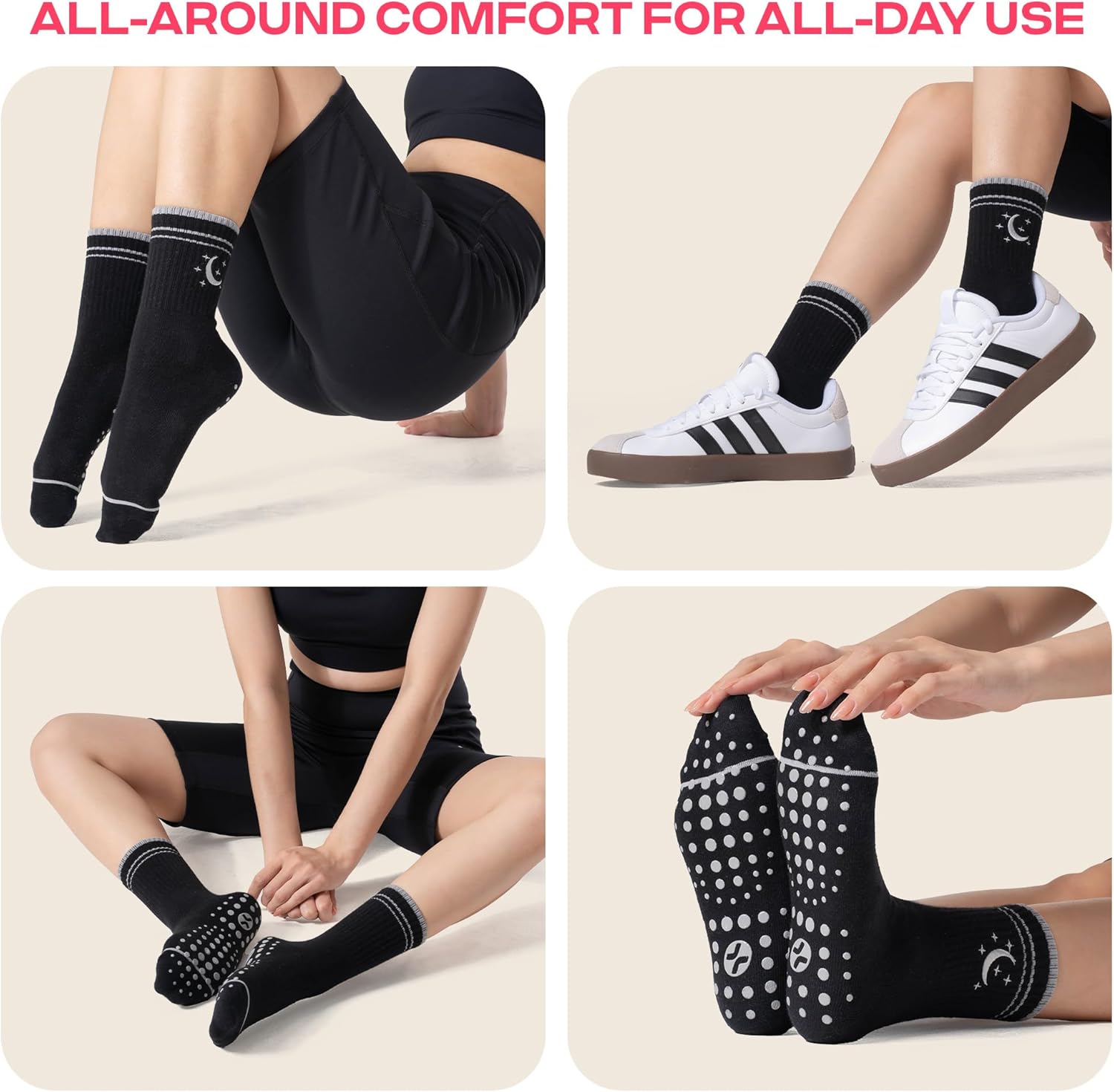 CoolMate 女式普拉提袜,瑜伽袜,船员防滑女士,适合锻炼,桶,普拉提礼品