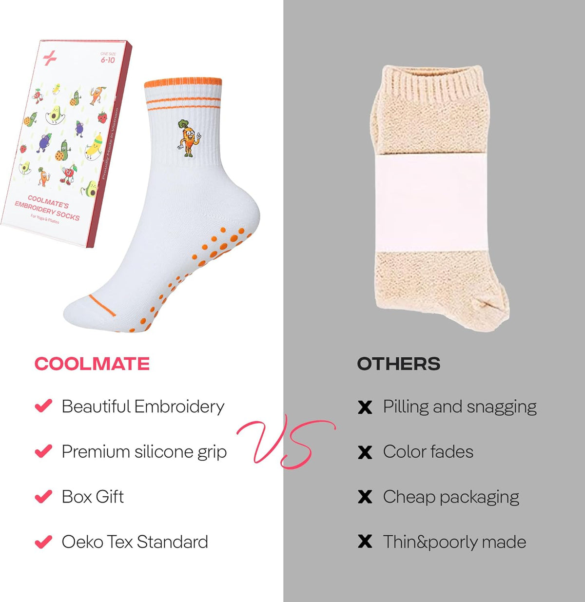 CoolMate 女式普拉提袜,瑜伽袜,船员防滑女士,适合锻炼,桶,普拉提礼品