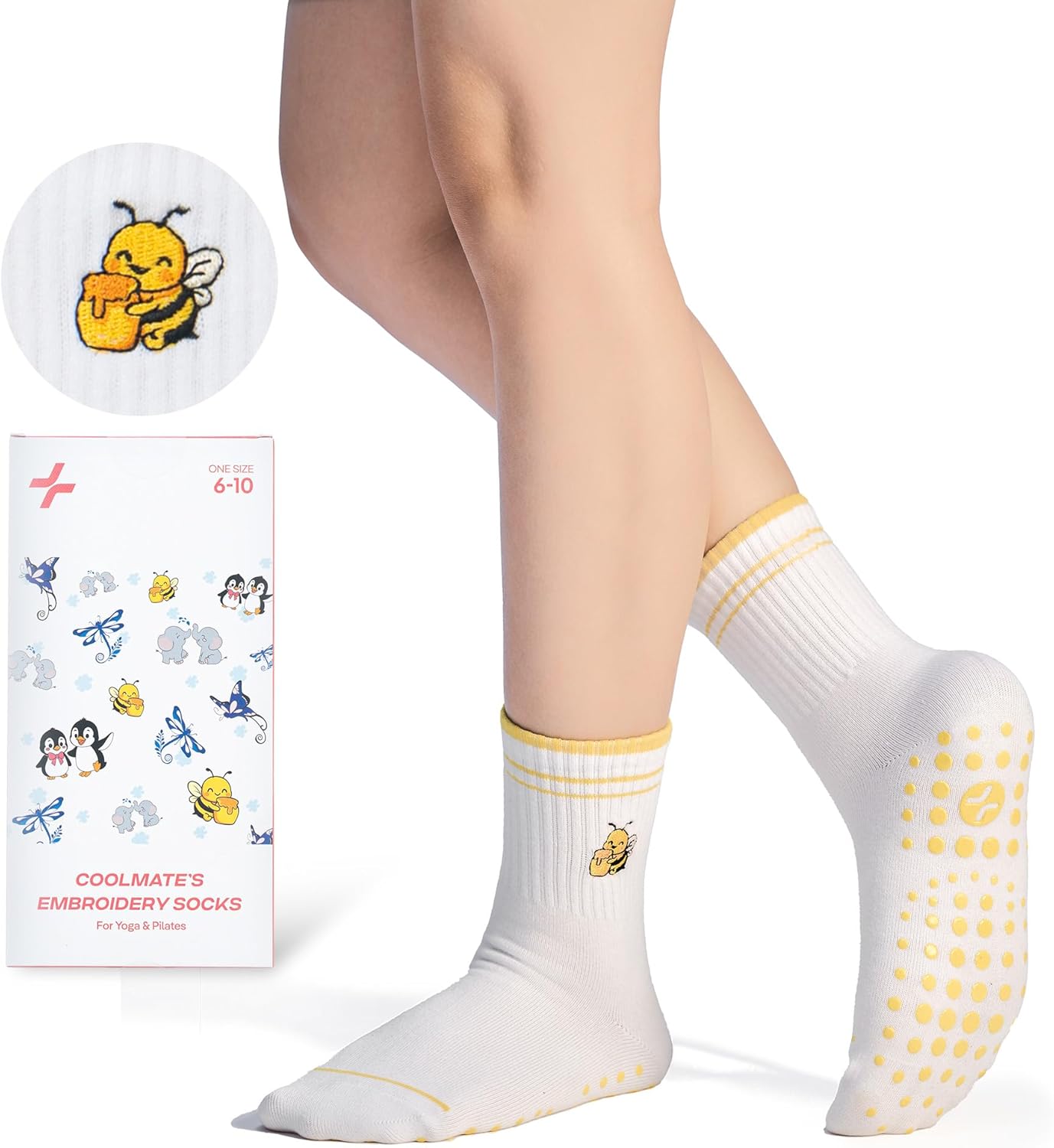 CoolMate 女式普拉提袜,瑜伽袜,船员防滑女士,适合锻炼,桶,普拉提礼品