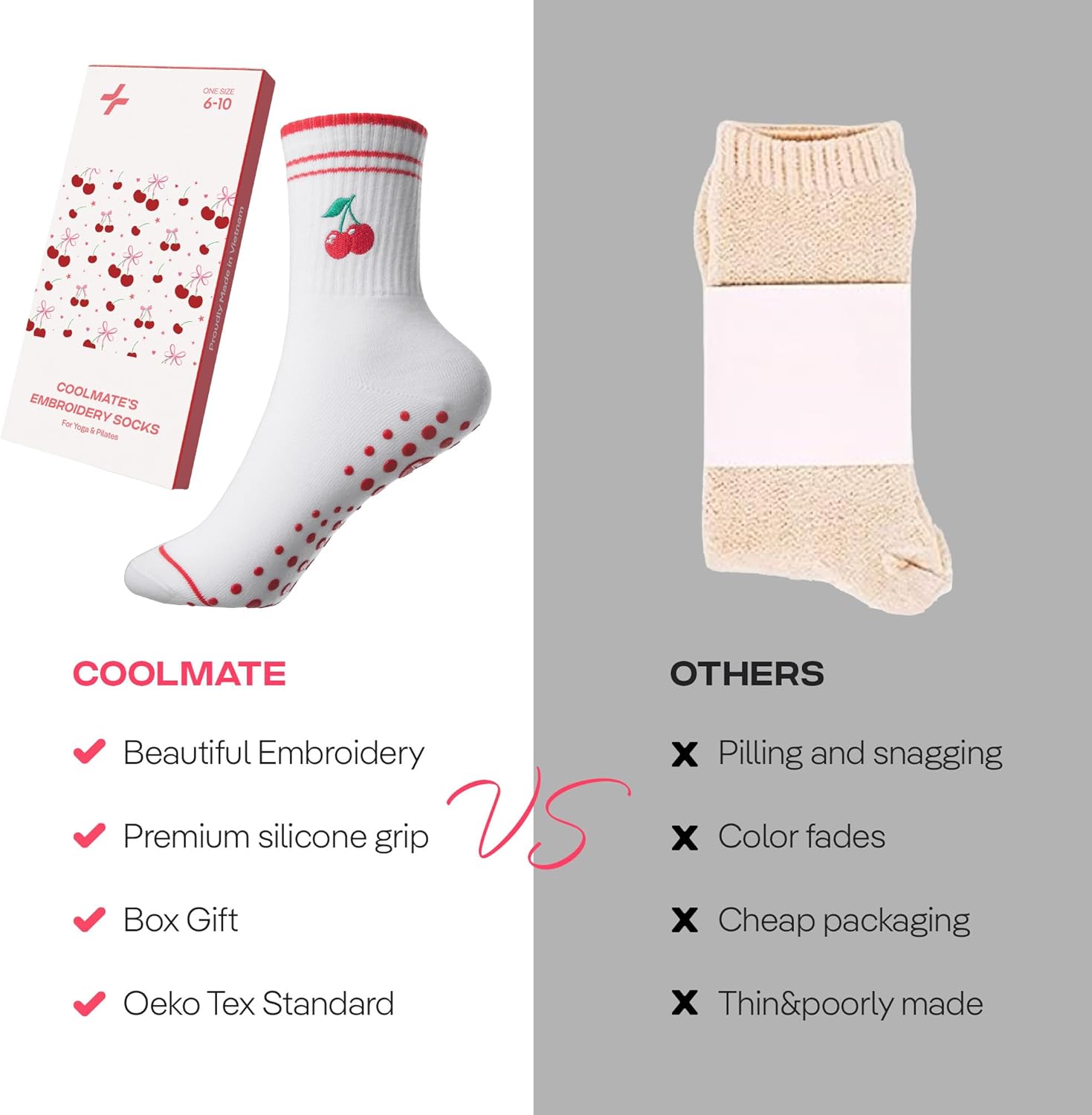 CoolMate 女式普拉提袜,瑜伽袜,船员防滑女士,适合锻炼,桶,普拉提礼品