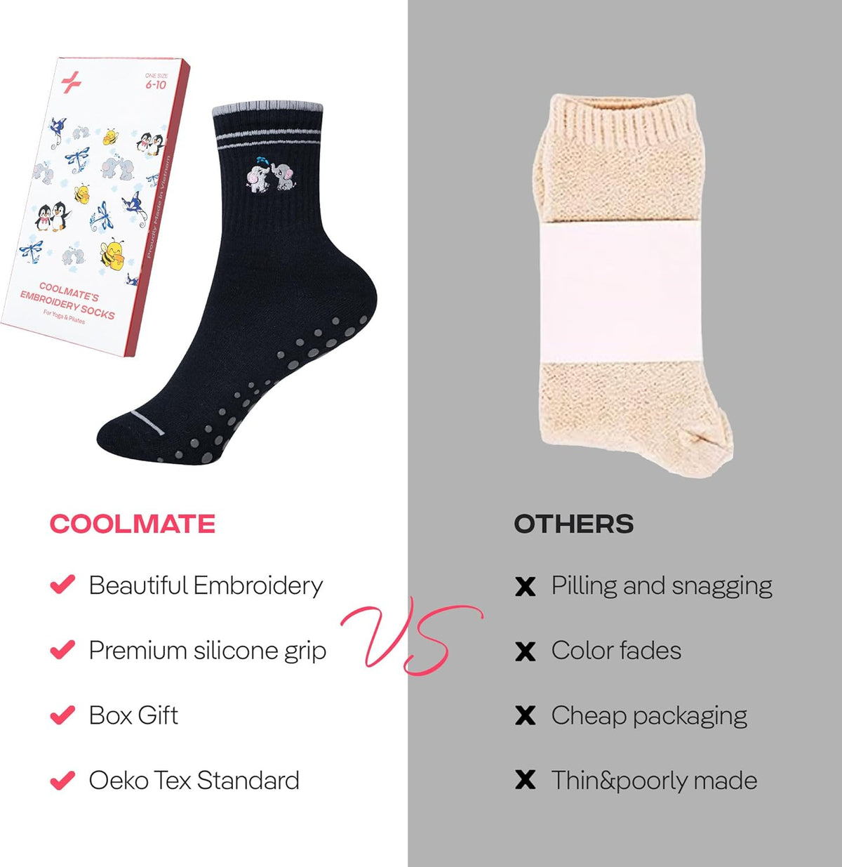 CoolMate 女式普拉提袜,瑜伽袜,船员防滑女士,适合锻炼,桶,普拉提礼品