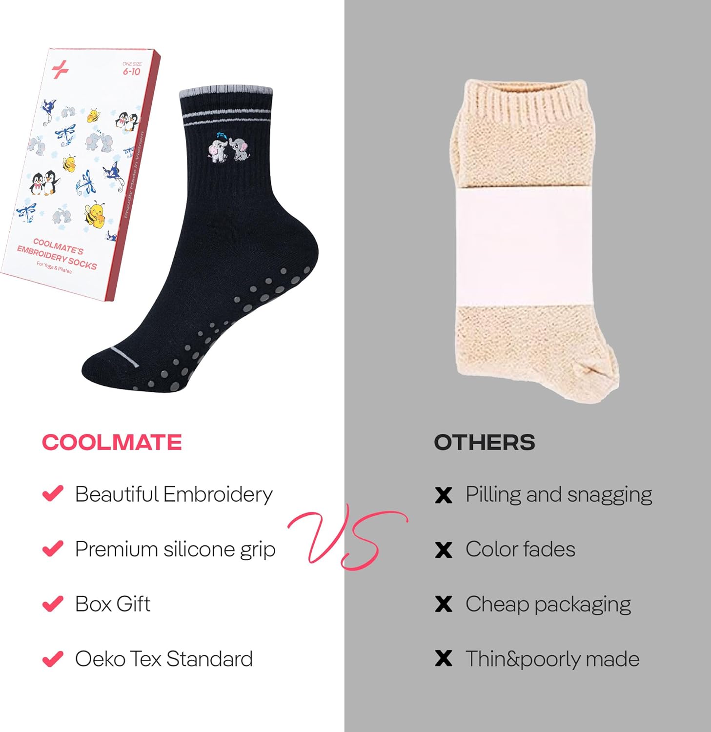 CoolMate 女式普拉提袜,瑜伽袜,船员防滑女士,适合锻炼,桶,普拉提礼品