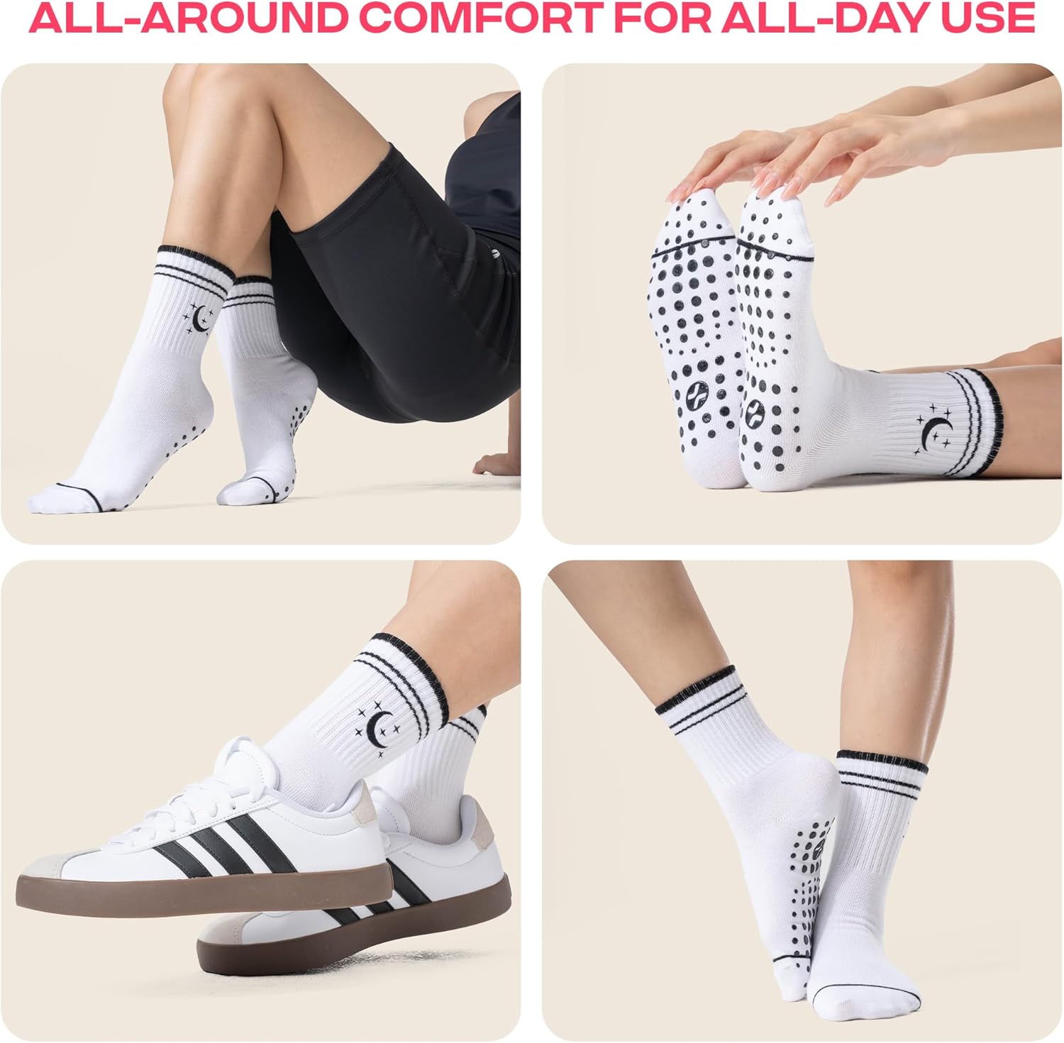 CoolMate 女式普拉提袜,瑜伽袜,船员防滑女士,适合锻炼,桶,普拉提礼品