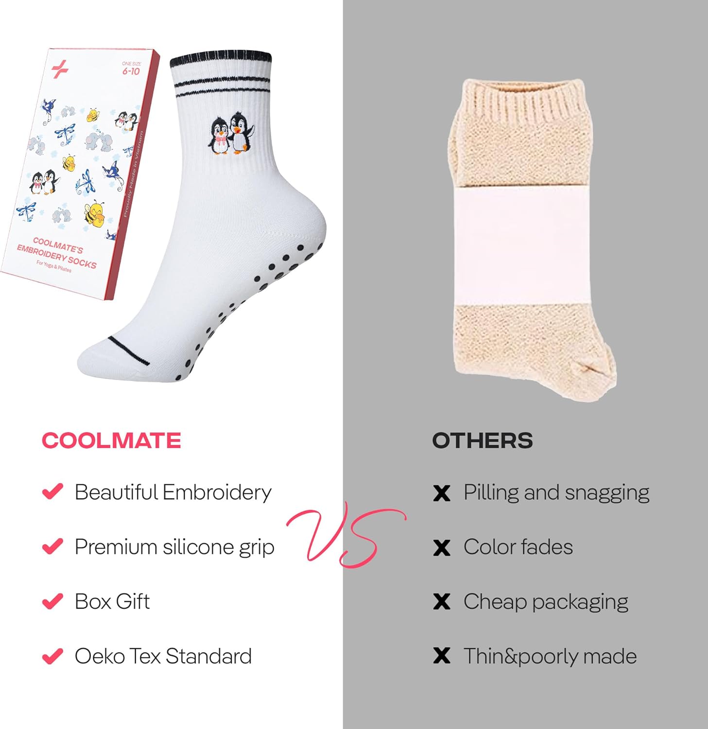 CoolMate 女式普拉提袜,瑜伽袜,船员防滑女士,适合锻炼,桶,普拉提礼品