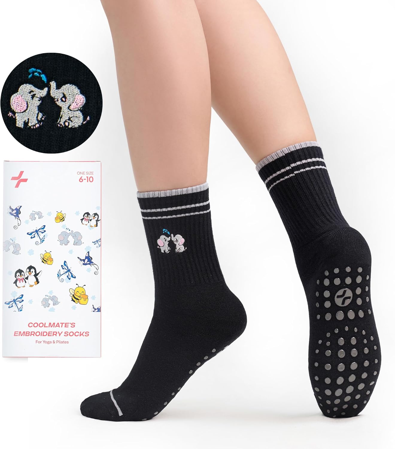 CoolMate 女式普拉提袜,瑜伽袜,船员防滑女士,适合锻炼,桶,普拉提礼品
