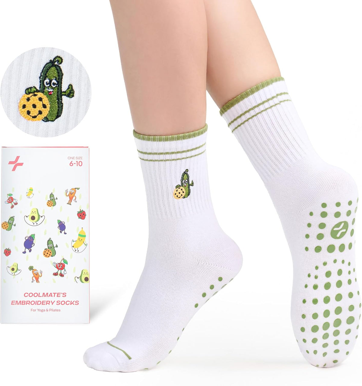 CoolMate 女式普拉提袜,瑜伽袜,船员防滑女士,适合锻炼,桶,普拉提礼品
