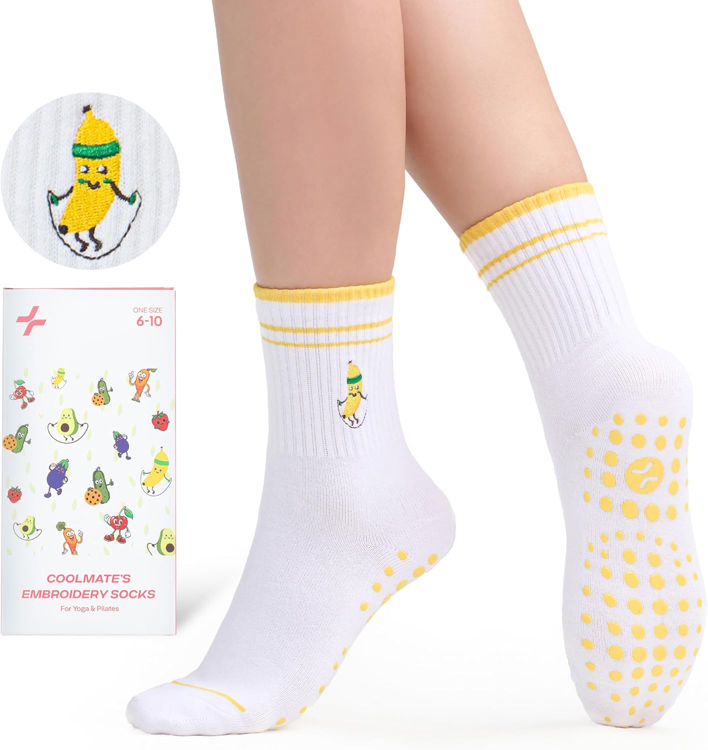 CoolMate 女式普拉提袜,瑜伽袜,船员防滑女士,适合锻炼,桶,普拉提礼品