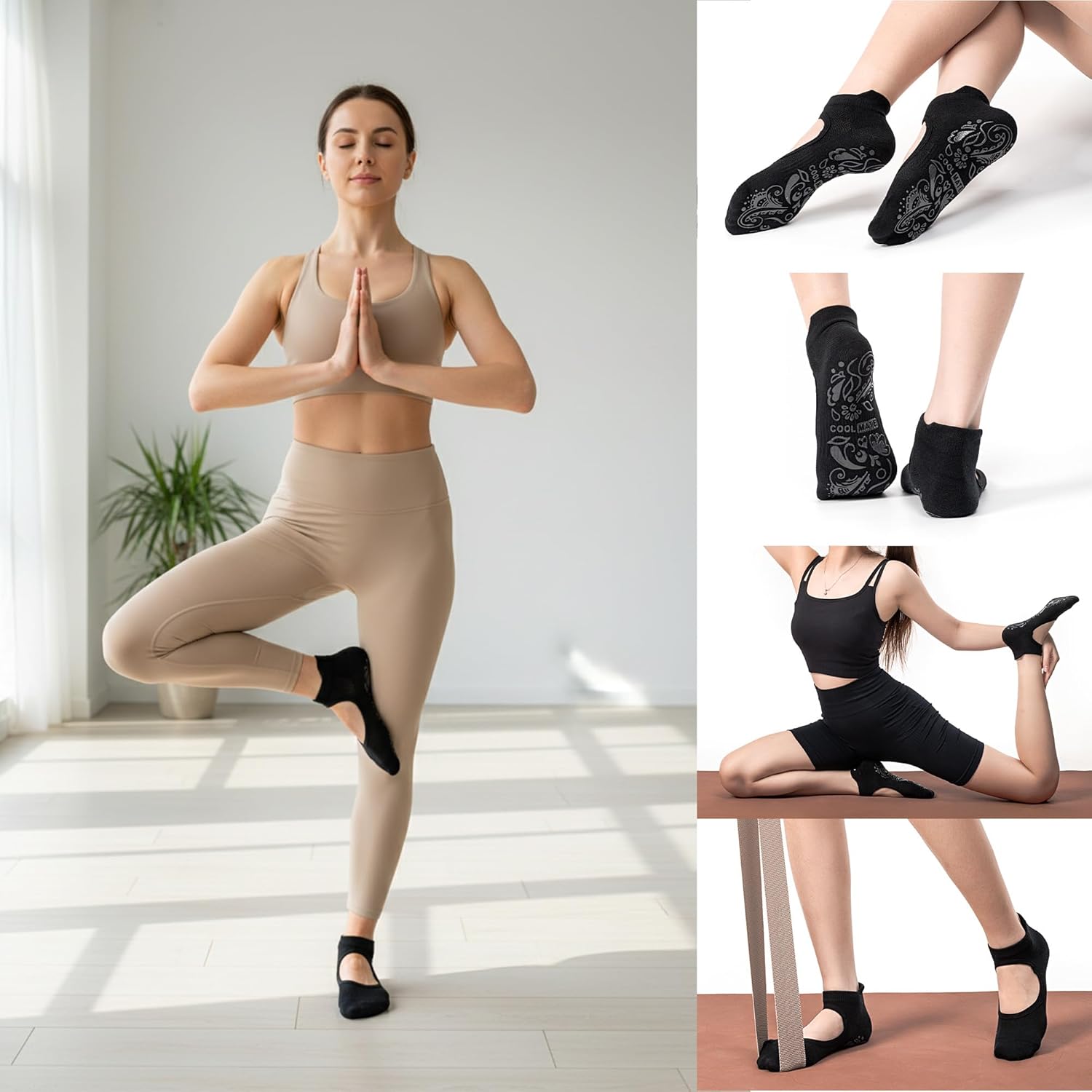 CoolMate 女式普拉提袜,瑜伽袜,船员防滑女士,适合锻炼,桶,普拉提礼品