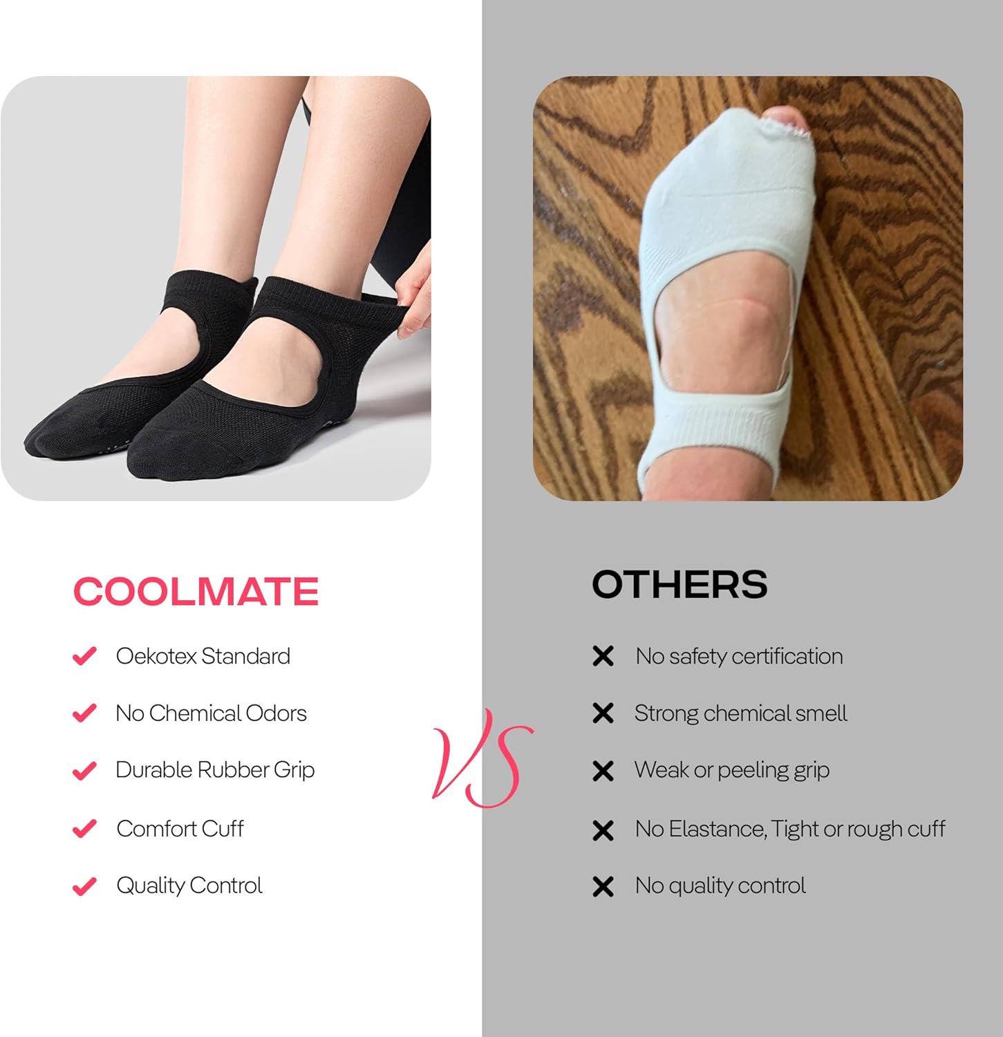 CoolMate 女式普拉提袜,瑜伽袜,船员防滑女士,适合锻炼,桶,普拉提礼品