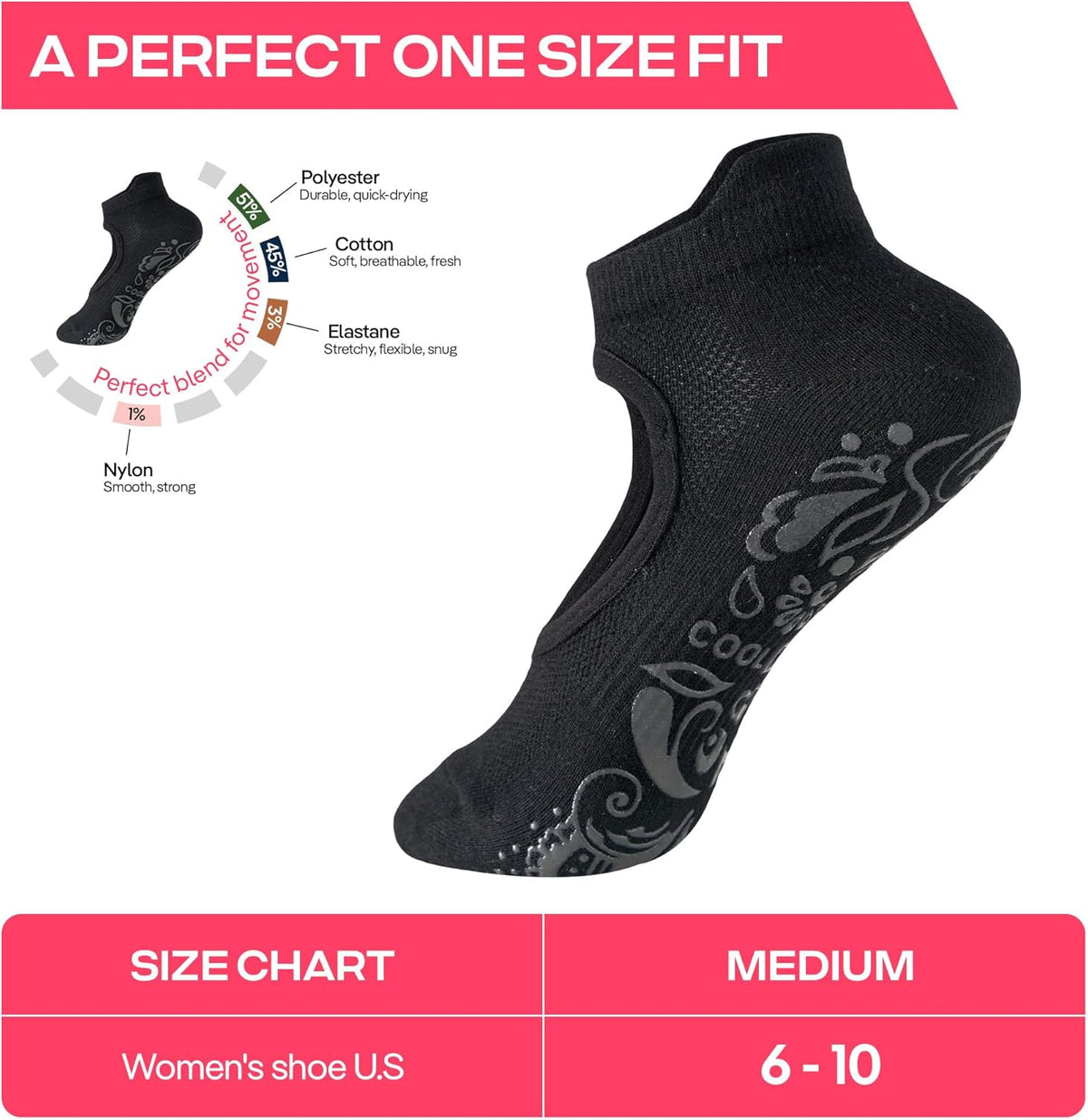 CoolMate 女式普拉提袜,瑜伽袜,船员防滑女士,适合锻炼,桶,普拉提礼品