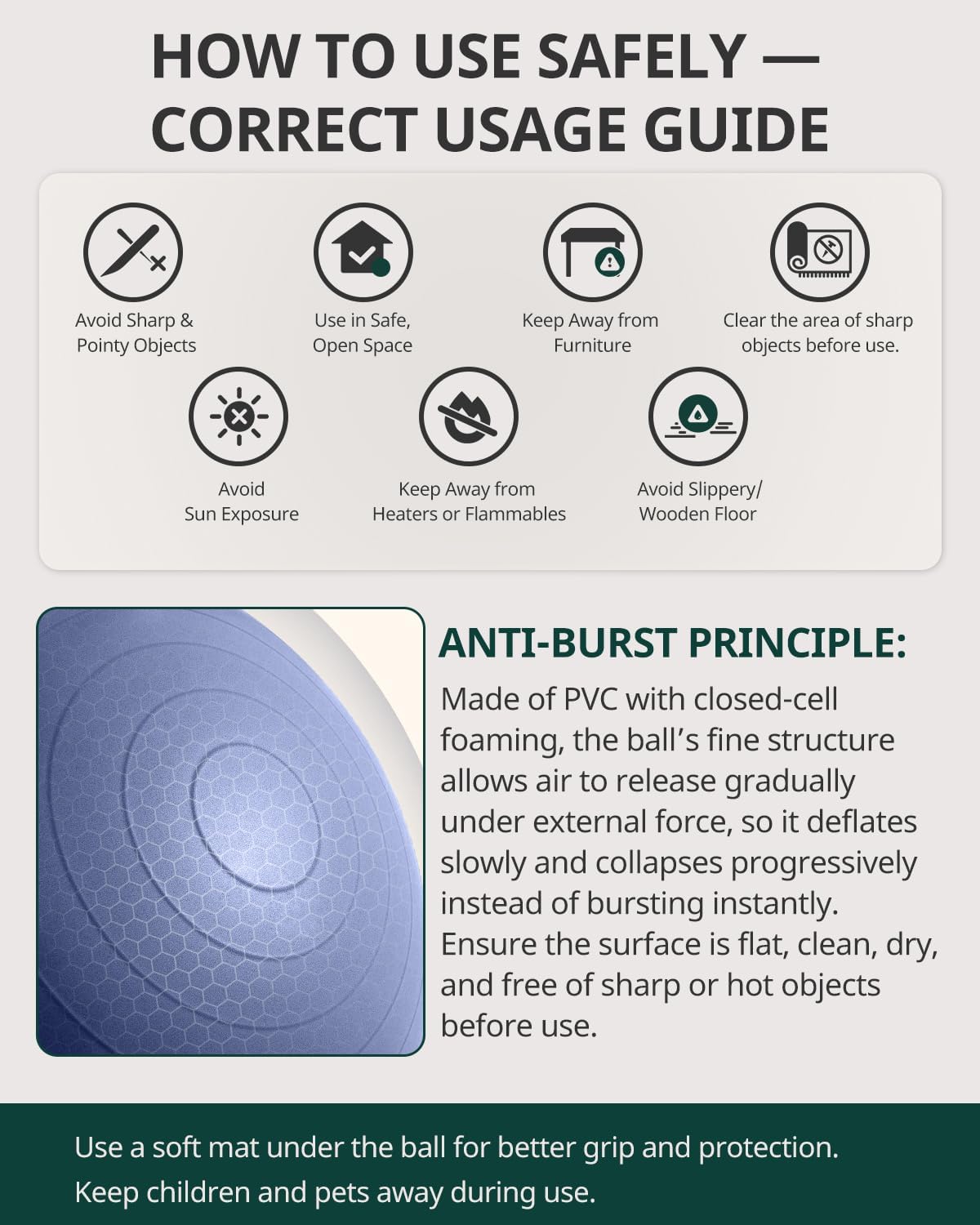 Trideer 健身球瑜伽球,办公室座椅和平衡球椅,普拉提稳定球,物理治疗,核心训练和平衡改善和拉伸