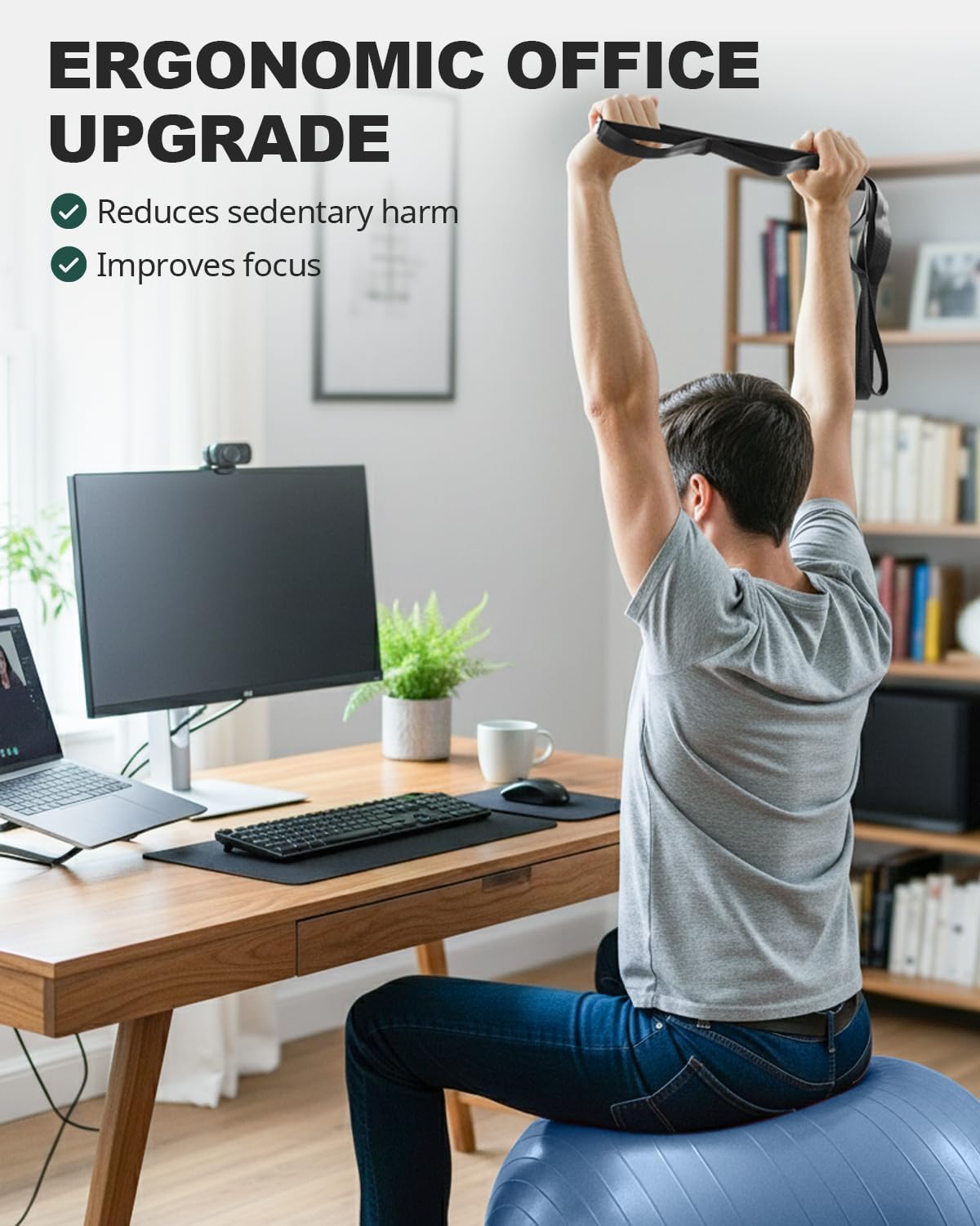 Trideer 健身球瑜伽球,办公室座椅和平衡球椅,普拉提稳定球,物理治疗,核心训练和平衡改善和拉伸