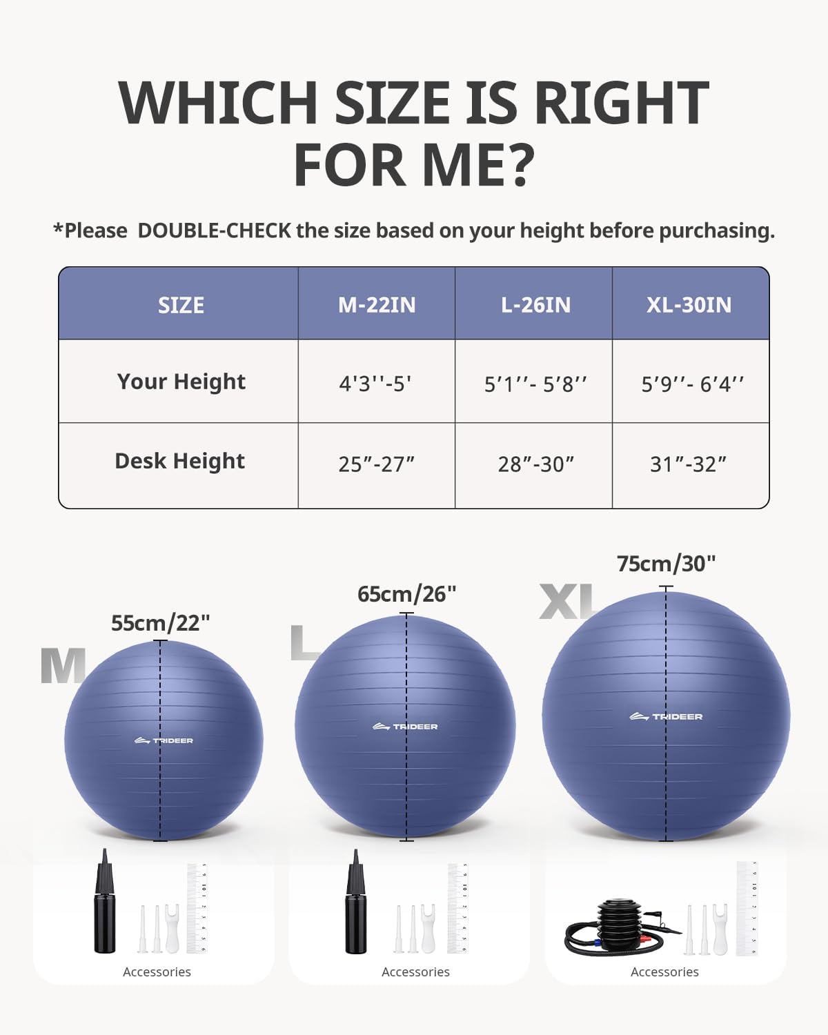 Trideer 健身球瑜伽球,办公室座椅和平衡球椅,普拉提稳定球,物理治疗,核心训练和平衡改善和拉伸