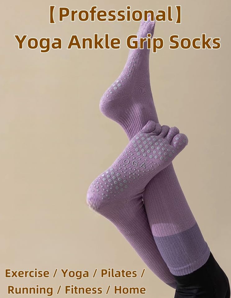 2 双装女式防滑袜,保暖运动袜,适合瑜伽、健身、小腿中部压缩袜