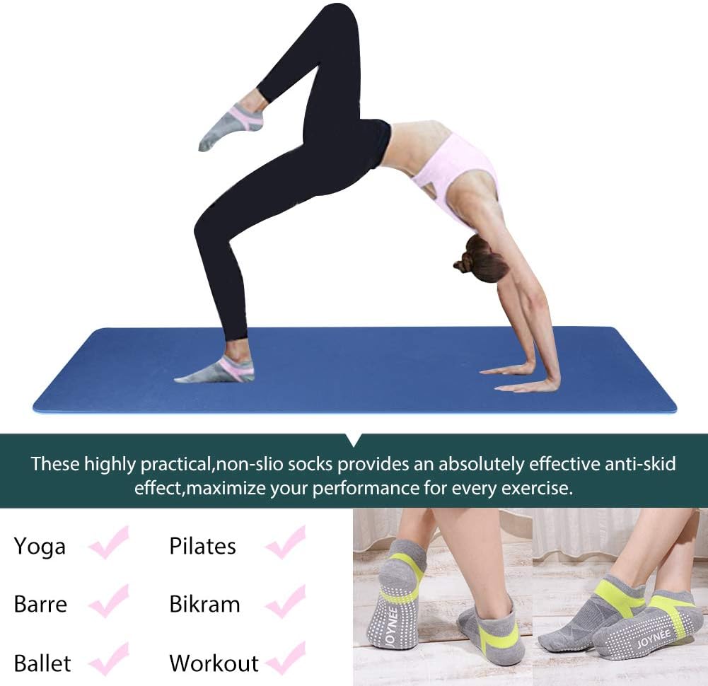 JOYNÉE 女士防滑瑜伽袜带抓地力,非常适合普拉提、杆、舞蹈、医院、健身 3 双装