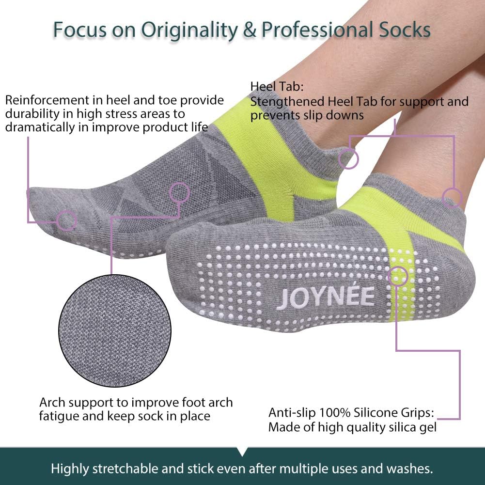 JOYNÉE 女士防滑瑜伽袜带抓地力,非常适合普拉提、杆、舞蹈、医院、健身 3 双装