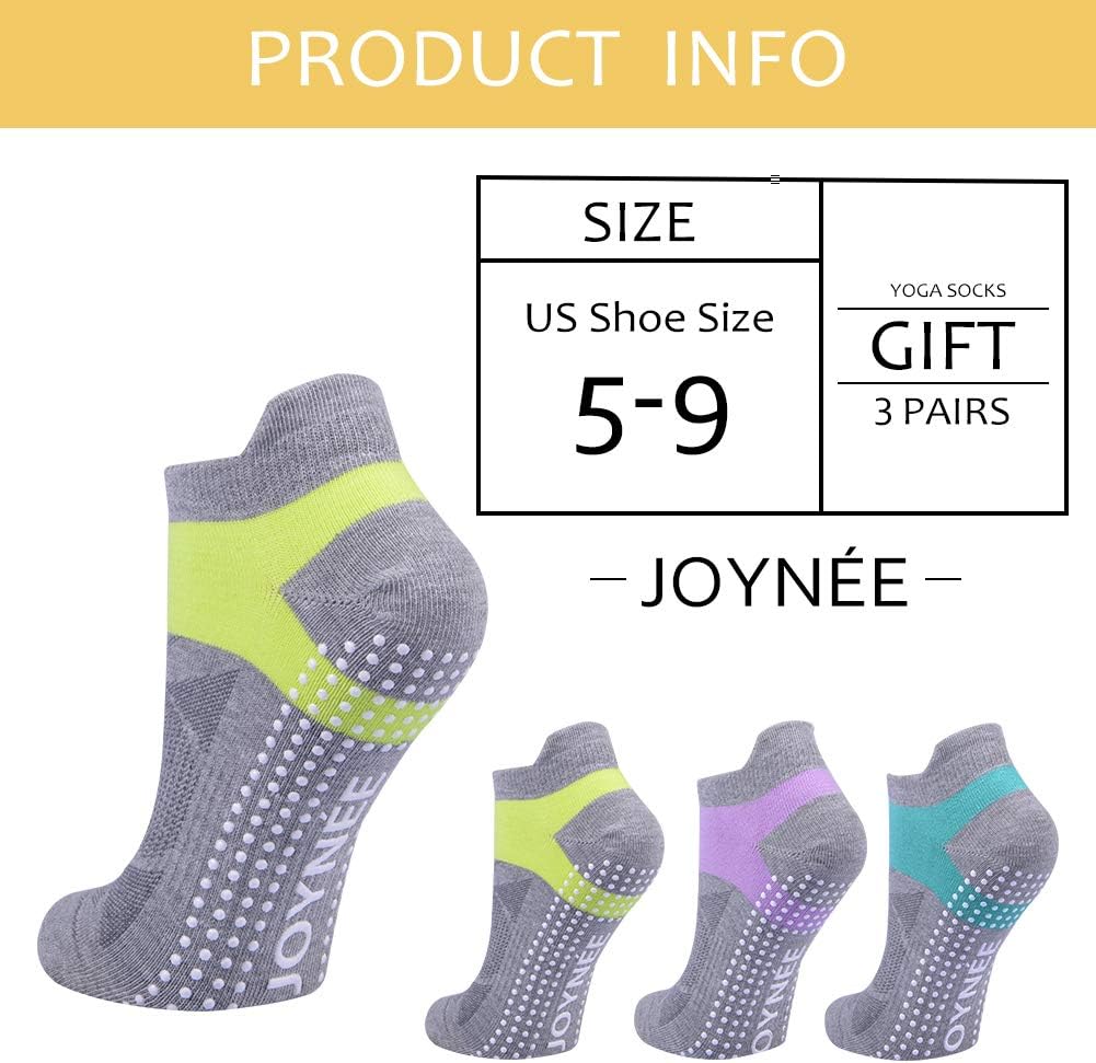 JOYNÉE 女士防滑瑜伽袜带抓地力,非常适合普拉提、杆、舞蹈、医院、健身 3 双装