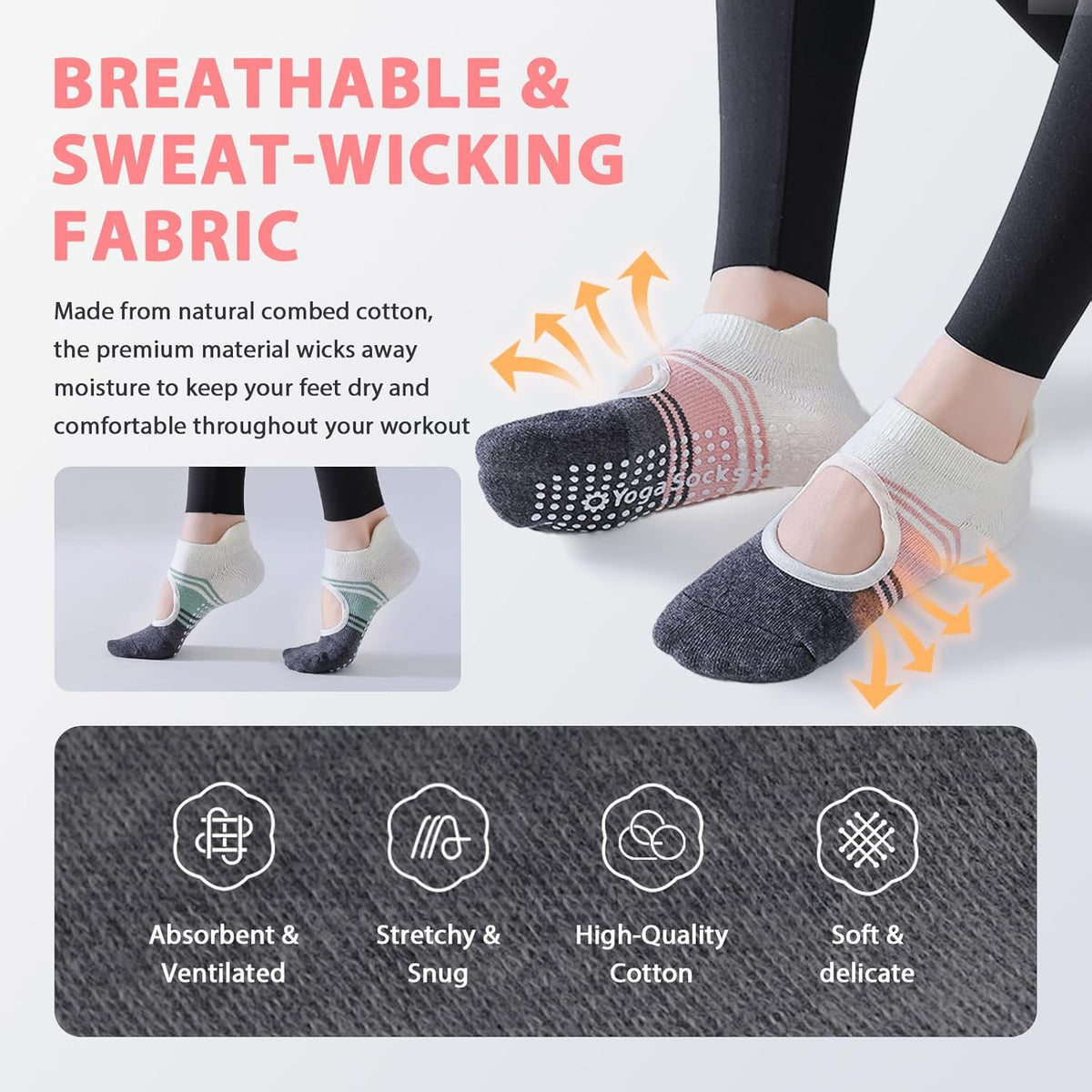 防滑普拉提瑜伽袜带抓地力女式 – 时尚水手袜,适合芭蕾舞和锻炼(尺码 5-9)