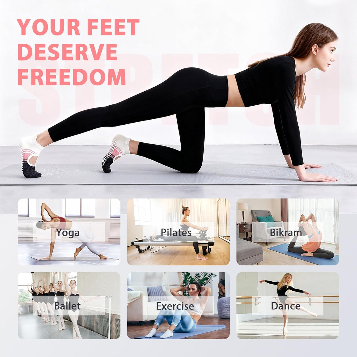 防滑普拉提瑜伽袜带抓地力女式 – 时尚水手袜,适合芭蕾舞和锻炼(尺码 5-9)