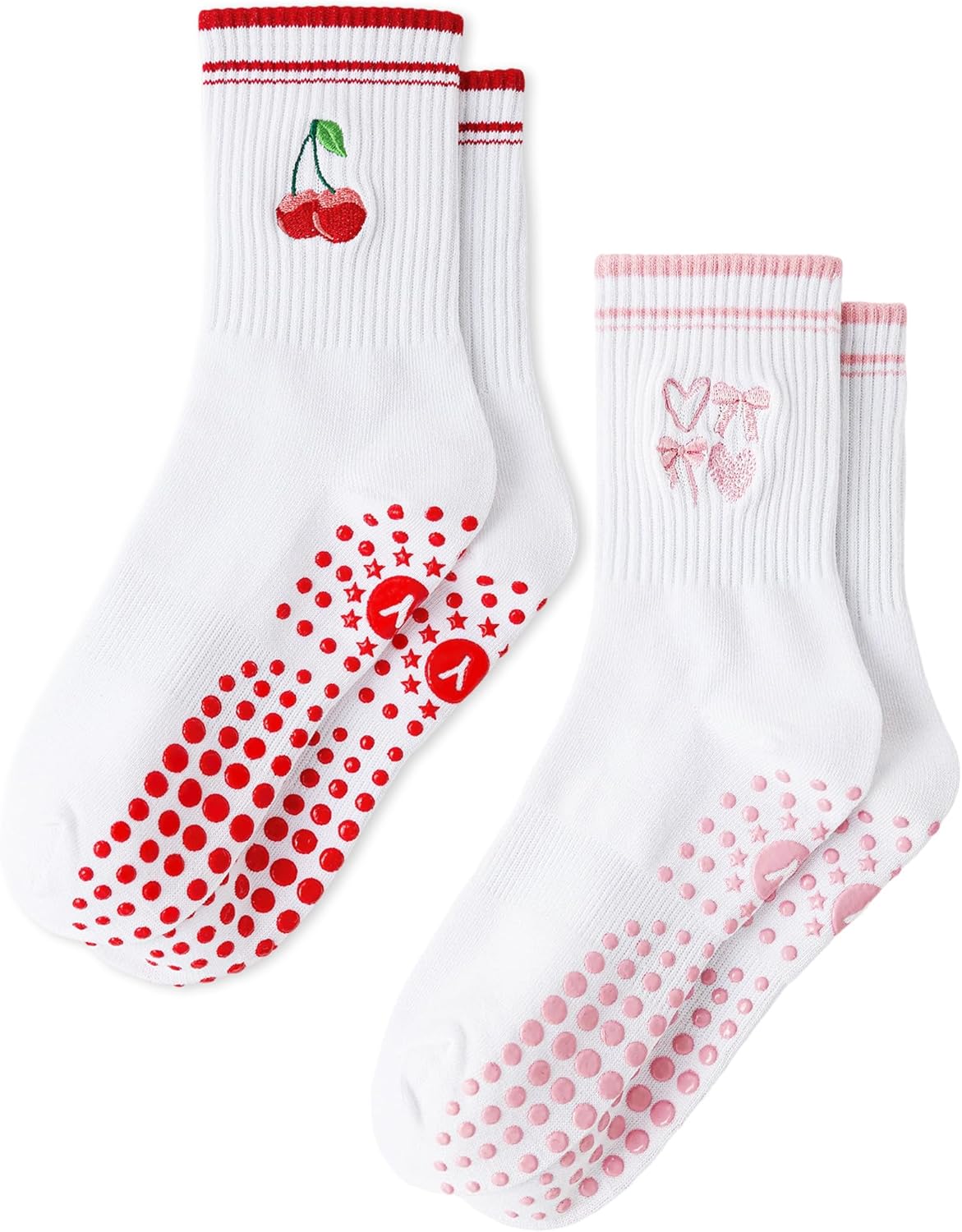 Yawlsow Pilates 女式防滑袜 瑜伽 抓地力袜 可爱 Barre 防滑运动船员 粘性袜子 锻炼 医院