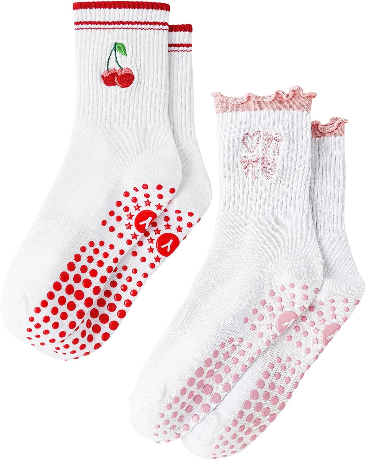 Yawlsow Pilates 女式防滑袜 瑜伽 抓地力袜 可爱 Barre 防滑运动船员 粘性袜子 锻炼 医院