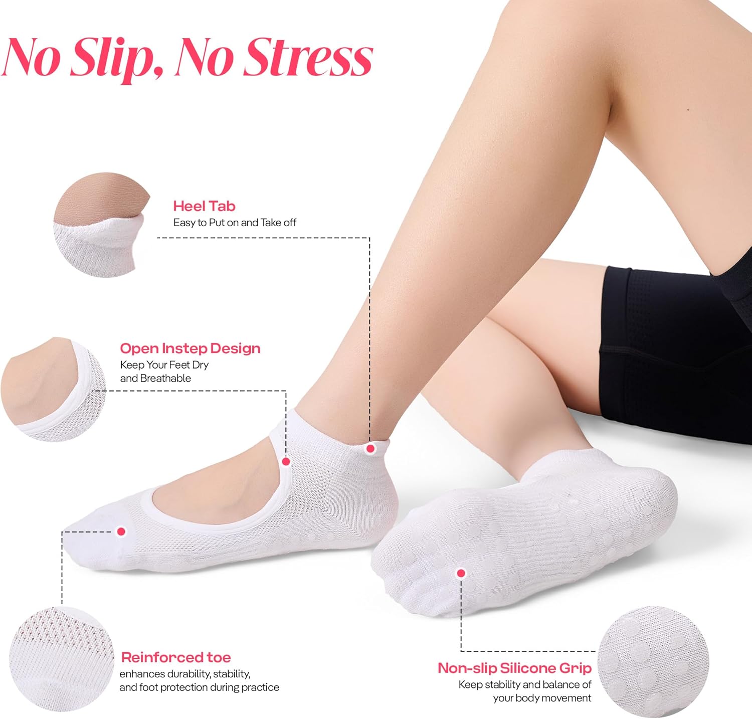 CoolMate 女式普拉提袜,瑜伽袜,船员防滑女士,适合锻炼,桶,普拉提礼品