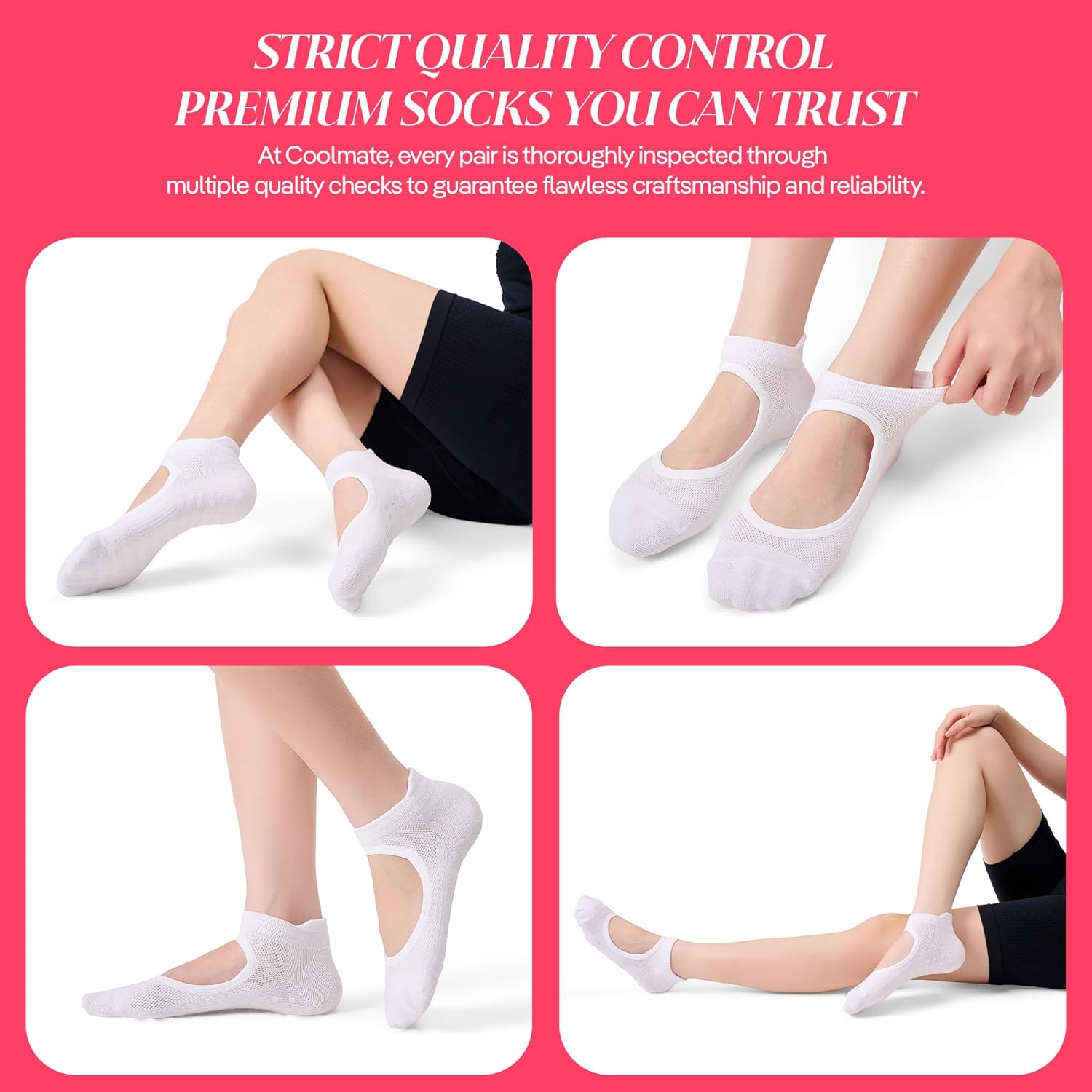 CoolMate 女式普拉提袜,瑜伽袜,船员防滑女士,适合锻炼,桶,普拉提礼品