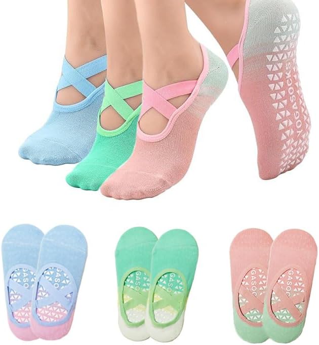 Pilates Socks For Women Non Slip With Grips Straps Sticky Gripper Workout Sock for Pilates，Ballet, Dance, Gym