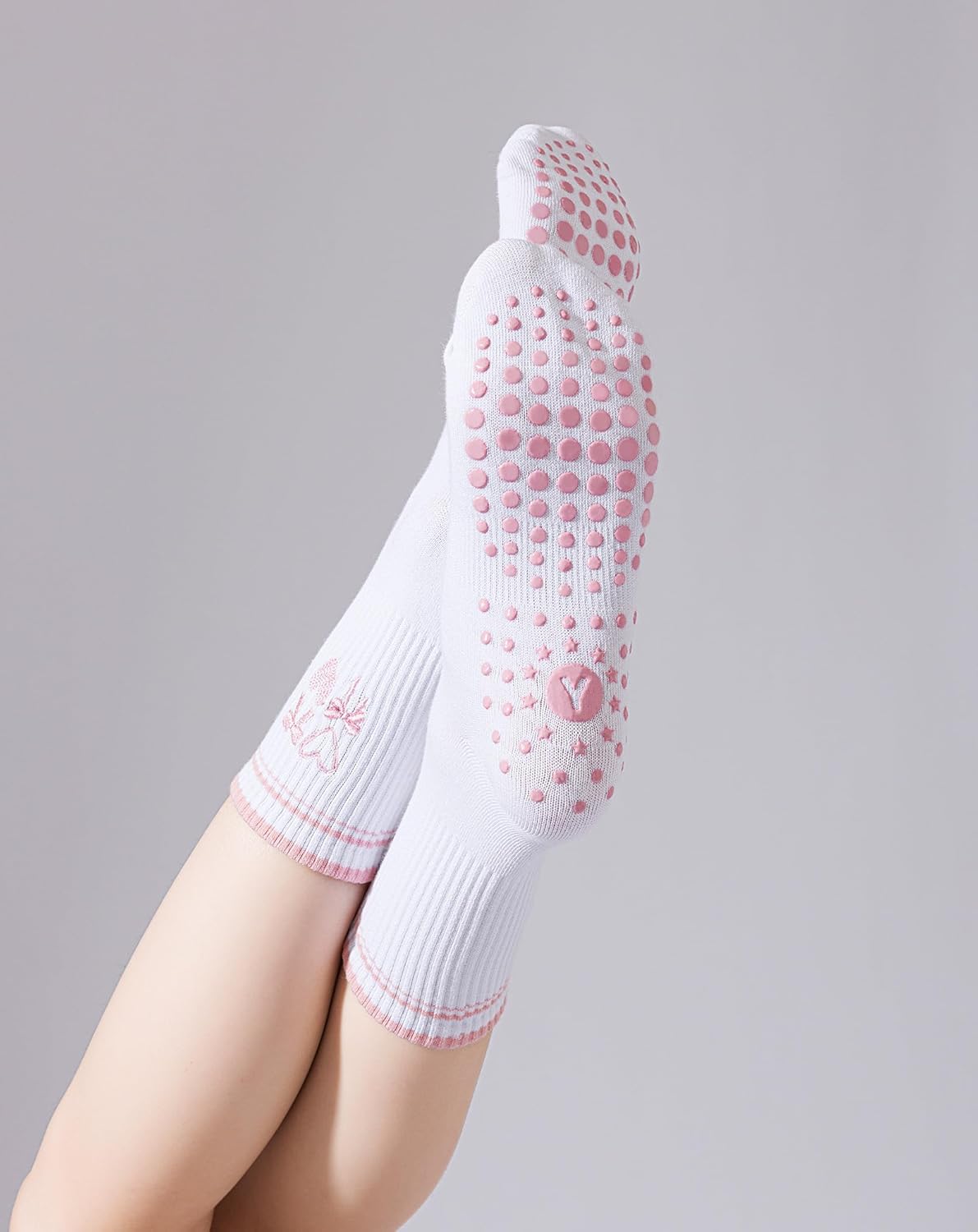 Yawlsow Pilates 女式防滑袜 瑜伽 抓地力袜 可爱 Barre 防滑运动船员 粘性袜子 锻炼 医院