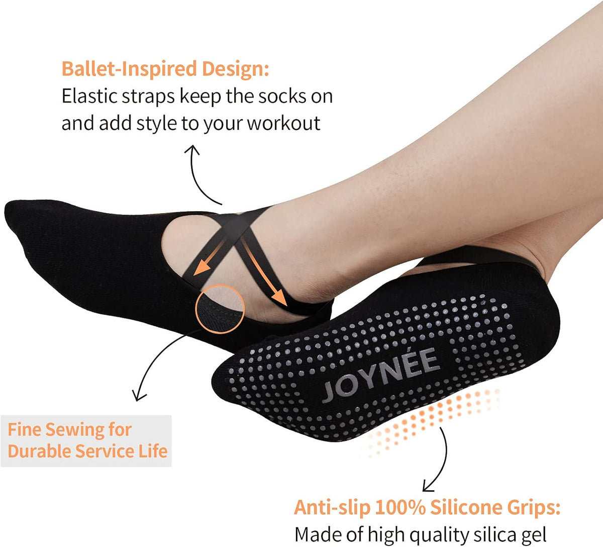 JOYNÉE 女士防滑瑜伽袜带抓地力,非常适合普拉提、杆、舞蹈、医院、健身 3 双装