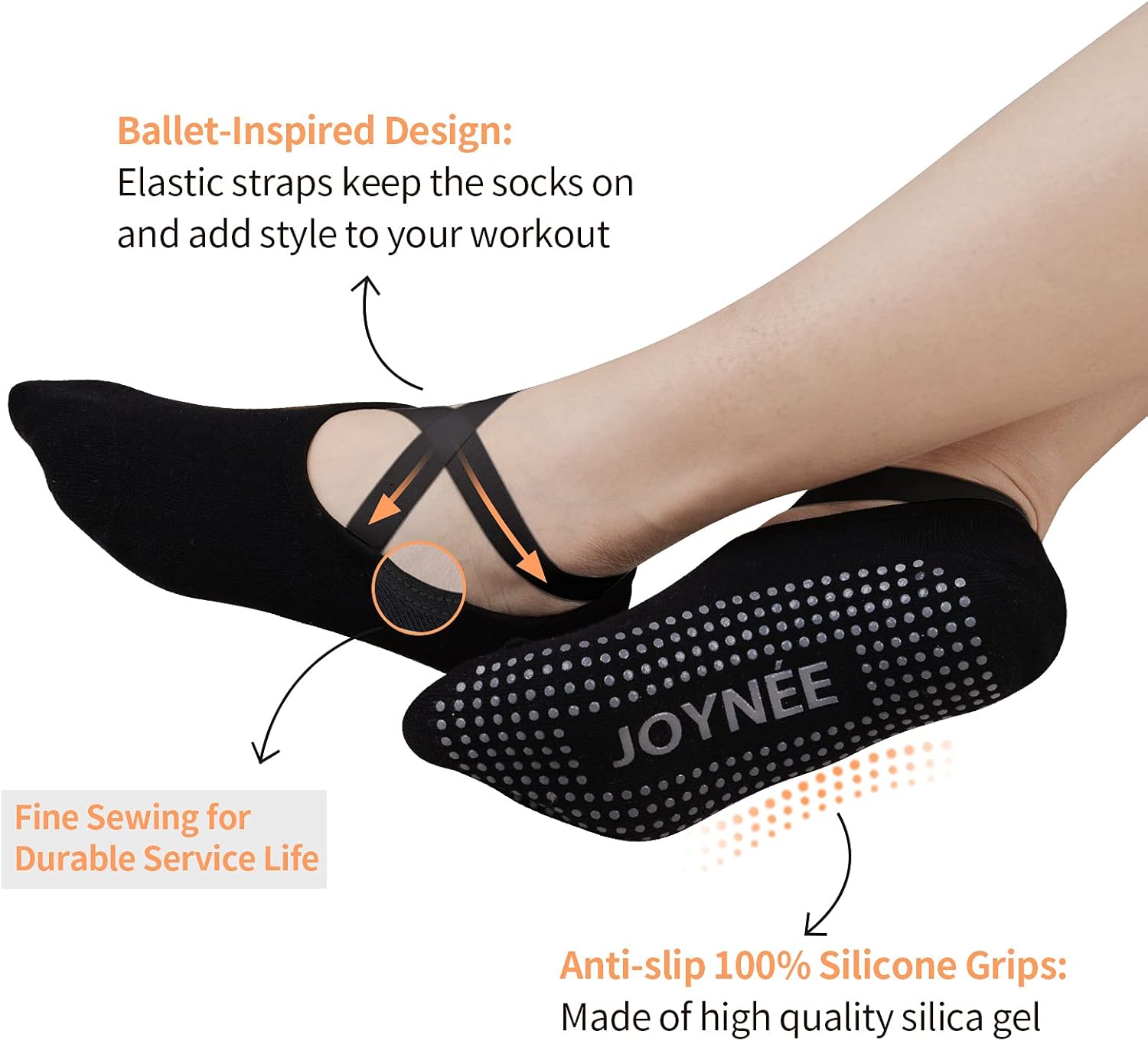 JOYNÉE 女士防滑瑜伽袜带抓地力,非常适合普拉提、杆、舞蹈、医院、健身 3 双装