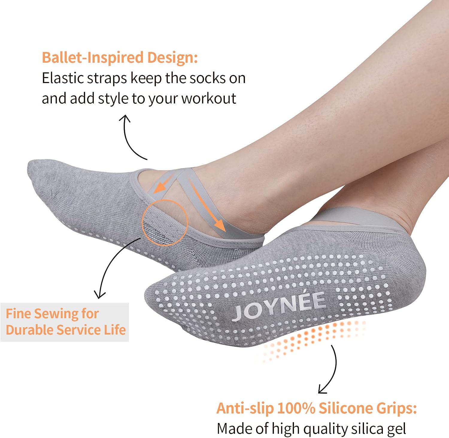 JOYNÉE 女士防滑瑜伽袜带抓地力,非常适合普拉提、杆、舞蹈、医院、健身 3 双装