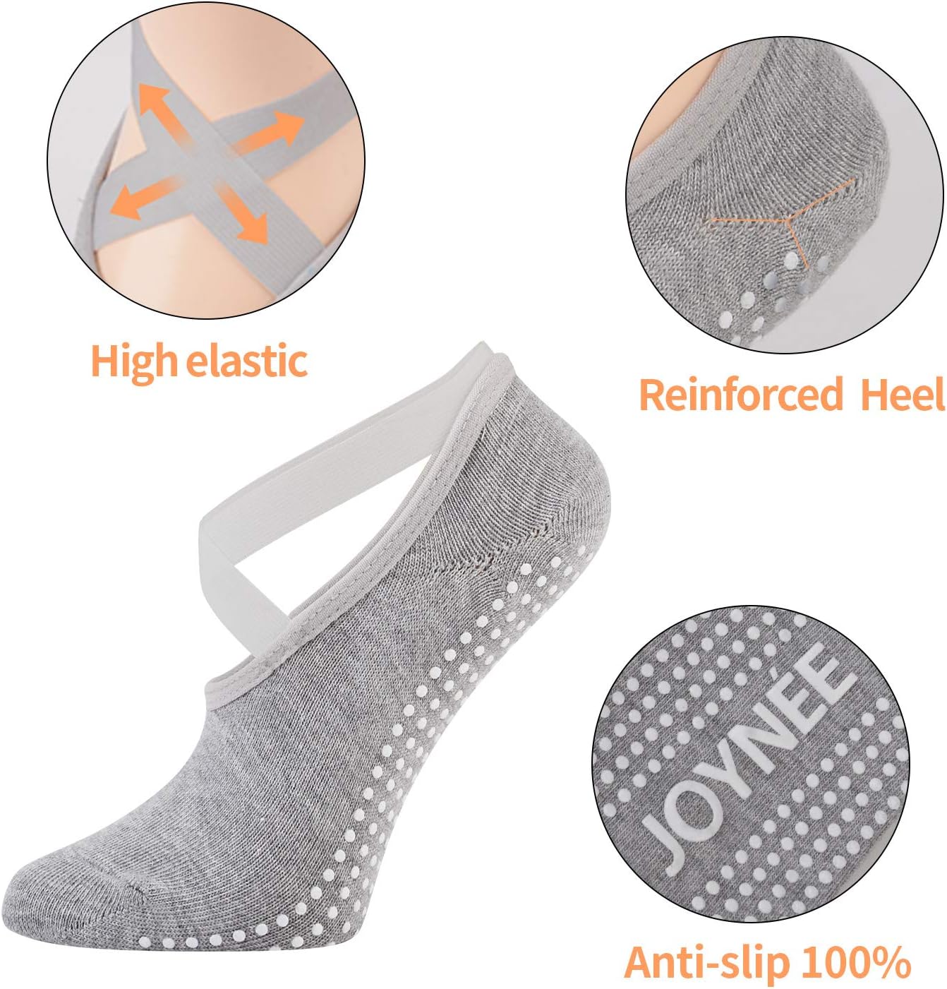 JOYNÉE 女士防滑瑜伽袜带抓地力,非常适合普拉提、杆、舞蹈、医院、健身 3 双装