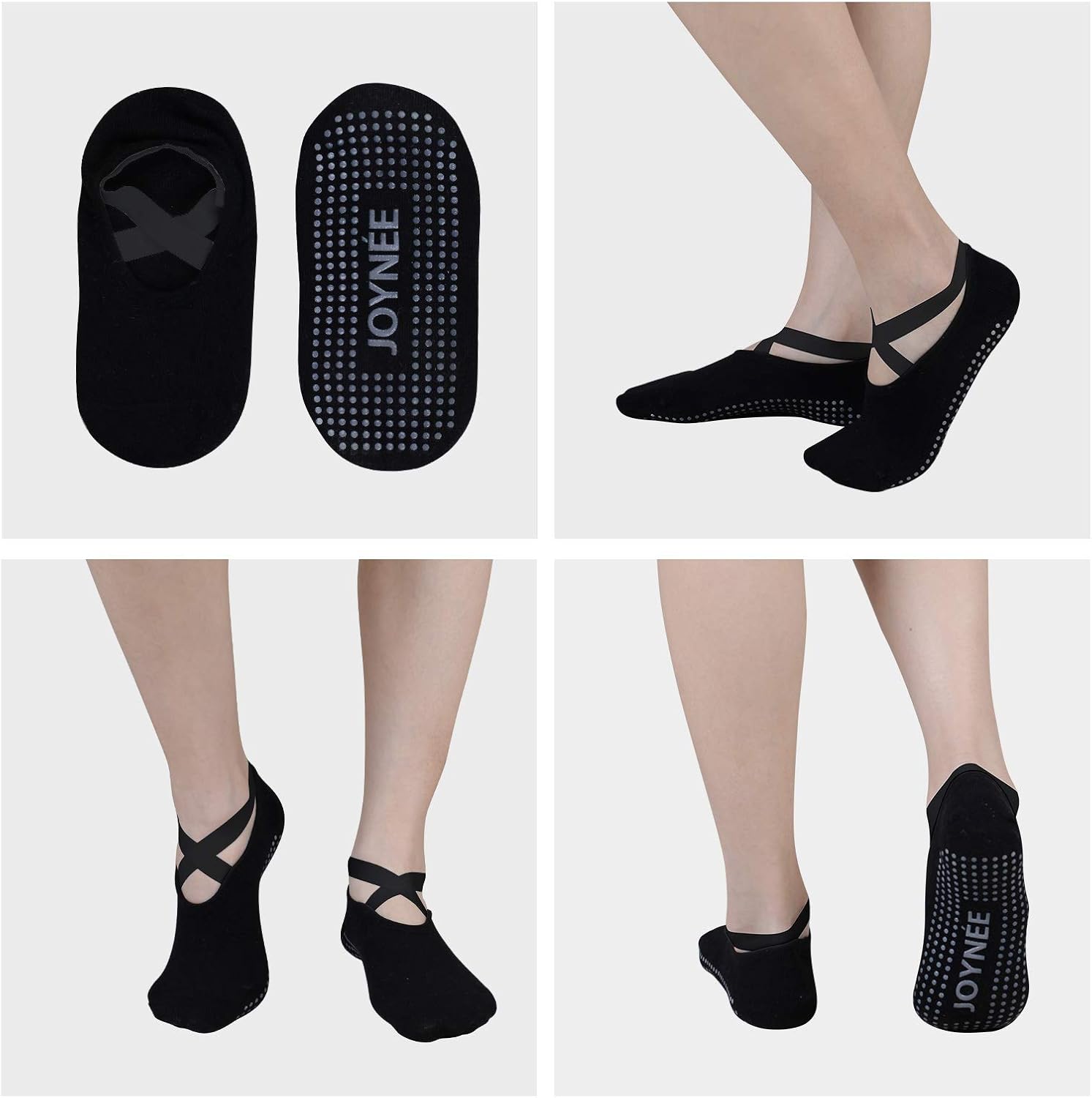 JOYNÉE 女士防滑瑜伽袜带抓地力,非常适合普拉提、杆、舞蹈、医院、健身 3 双装
