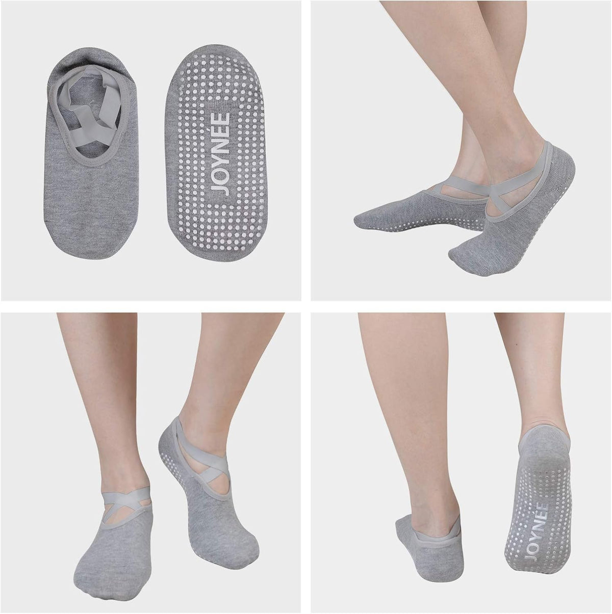 JOYNÉE 女士防滑瑜伽袜带抓地力,非常适合普拉提、杆、舞蹈、医院、健身 3 双装