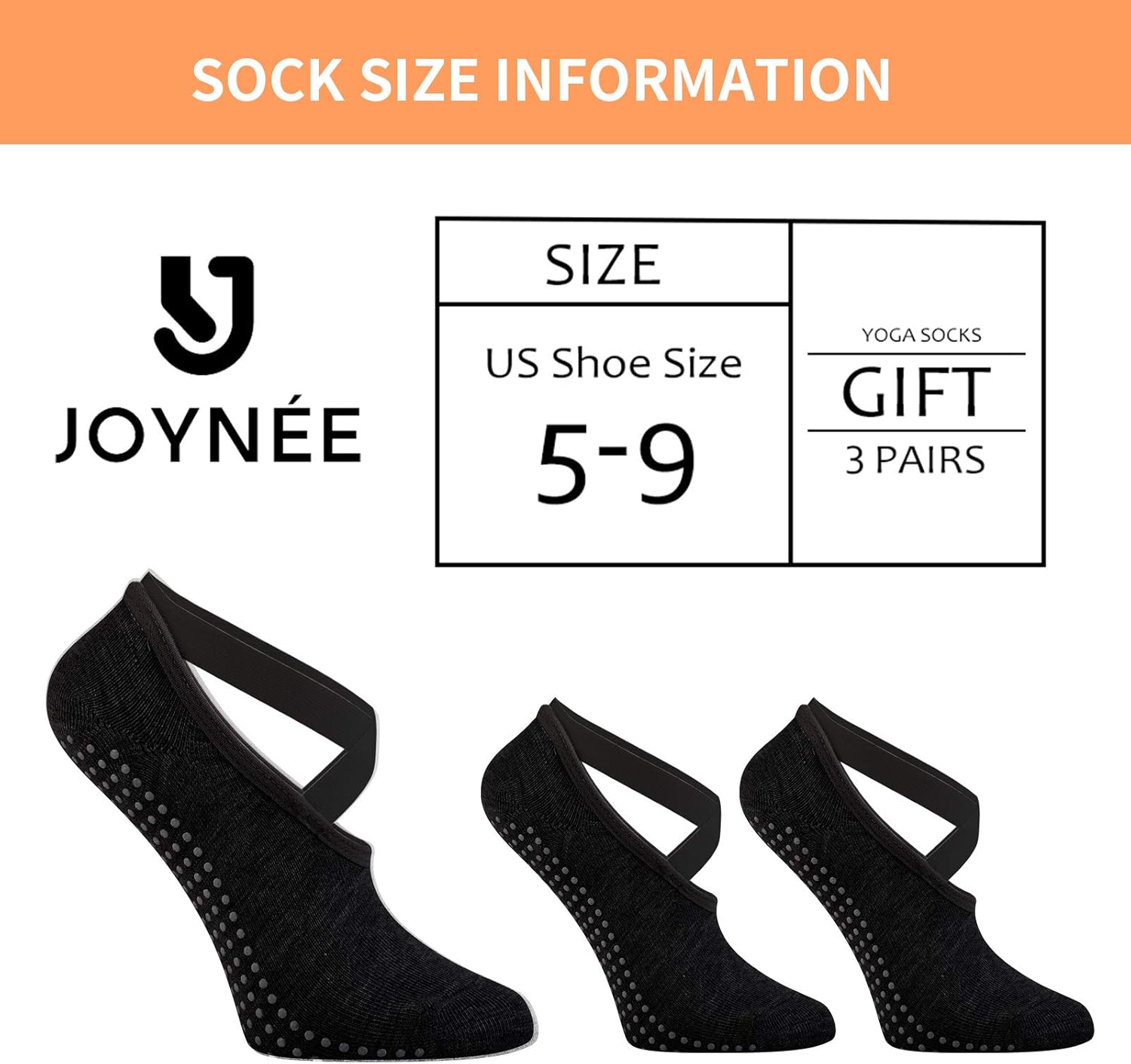 JOYNÉE 女士防滑瑜伽袜带抓地力,非常适合普拉提、杆、舞蹈、医院、健身 3 双装