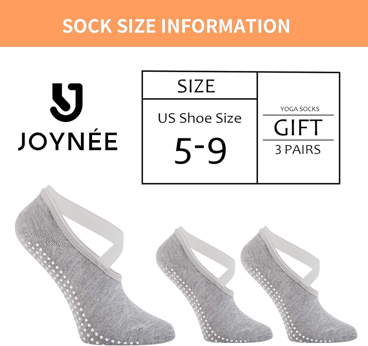 JOYNÉE 女士防滑瑜伽袜带抓地力,非常适合普拉提、杆、舞蹈、医院、健身 3 双装