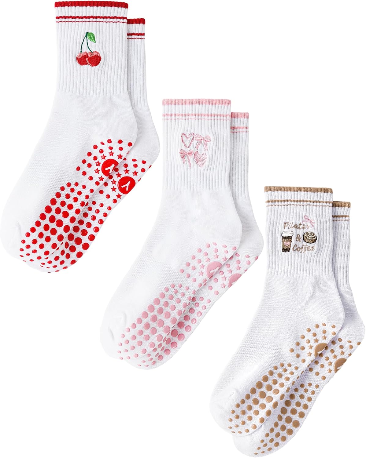 Yawlsow Pilates 女式防滑袜 瑜伽 抓地力袜 可爱 Barre 防滑运动船员 粘性袜子 锻炼 医院