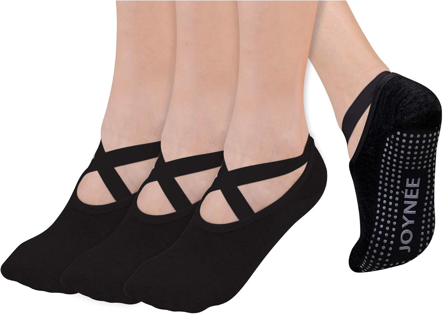 JOYNÉE 女士防滑瑜伽袜带抓地力,非常适合普拉提、杆、舞蹈、医院、健身 3 双装