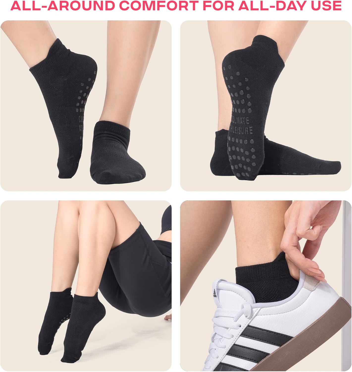 CoolMate 女式普拉提袜,瑜伽袜,船员防滑女士,适合锻炼,桶,普拉提礼品