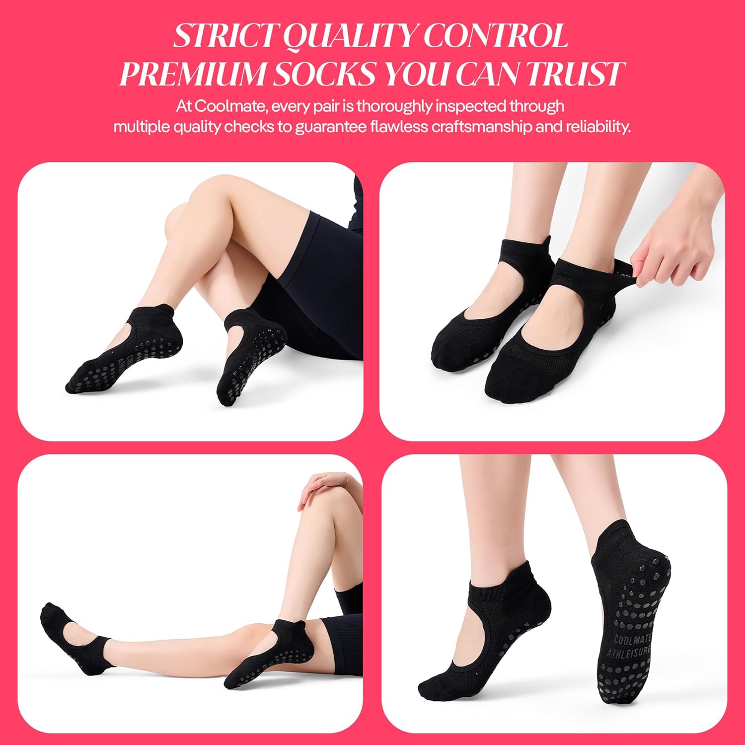 CoolMate 女式普拉提袜,瑜伽袜,船员防滑女士,适合锻炼,桶,普拉提礼品