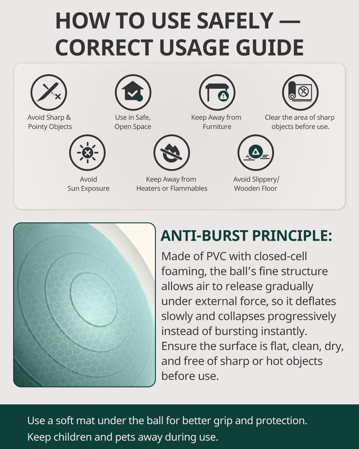 Trideer 健身球瑜伽球,办公室座椅和平衡球椅,普拉提稳定球,物理治疗,核心训练和平衡改善和拉伸