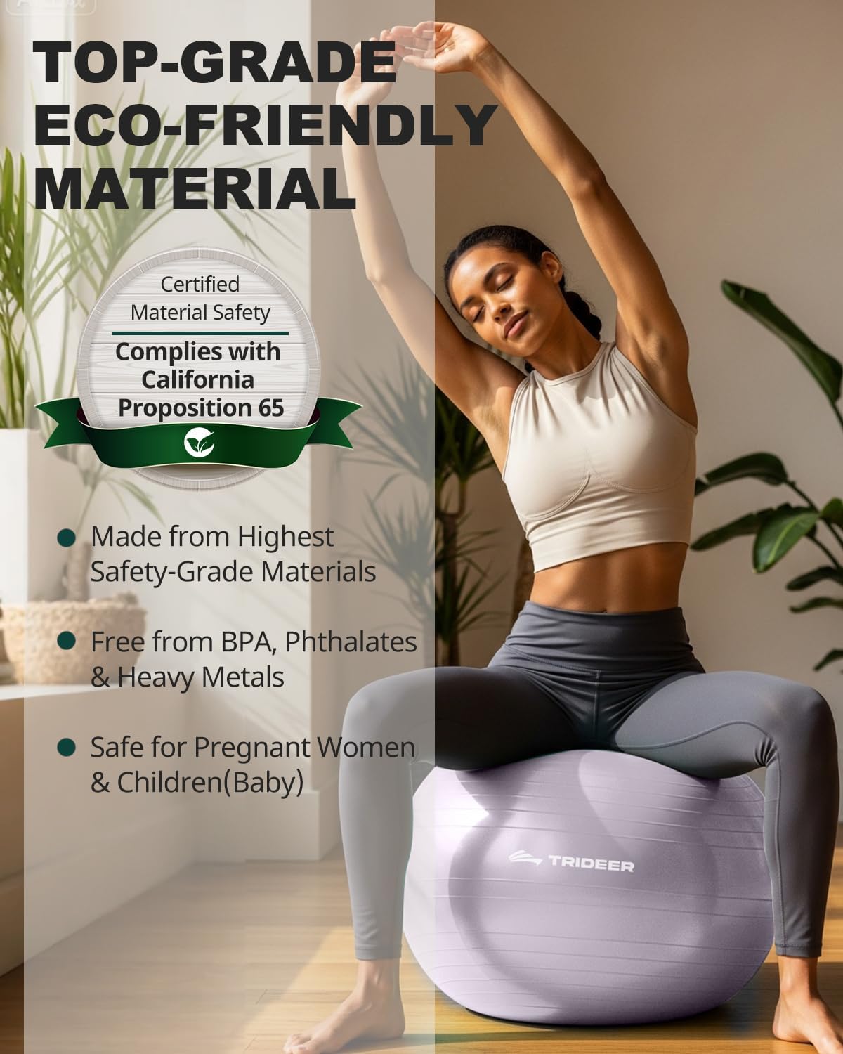 Trideer 健身球瑜伽球,办公室座椅和平衡球椅,普拉提稳定球,物理治疗,核心训练和平衡改善和拉伸